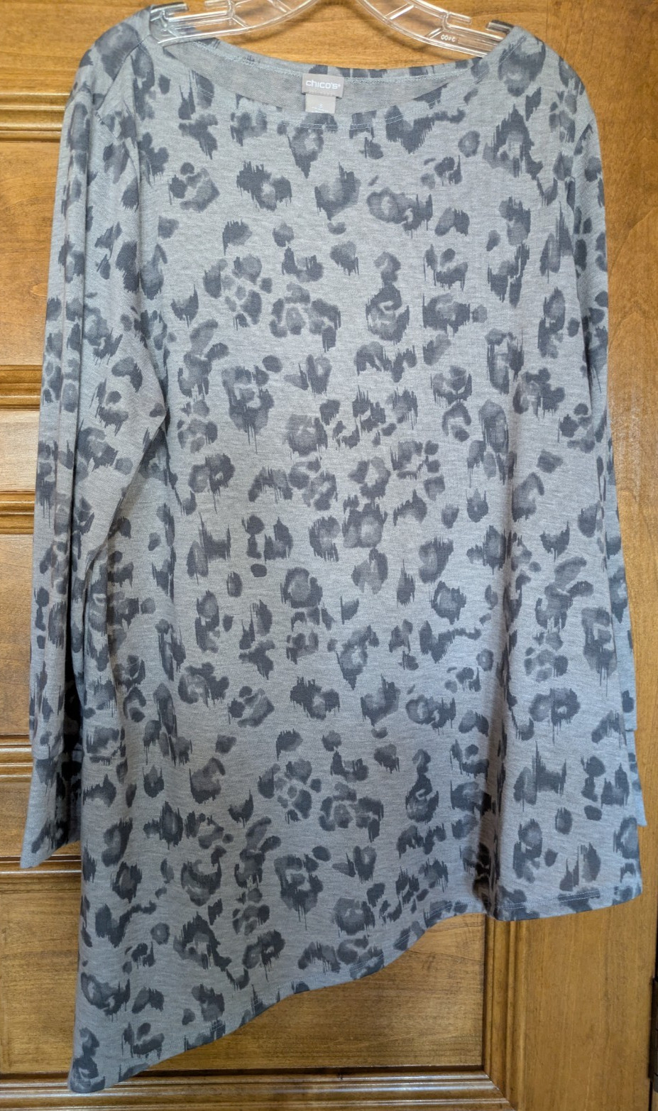 Chico\'s Animal Asymmetrical Tunic Top 3/4 Slvs Dk Heather Grey Sz 3 XL NWT Chico\'s Animal Asymmetrical Tunic Top 3/4 Slvs Dk Heather Grey Sz 3 XL NWT