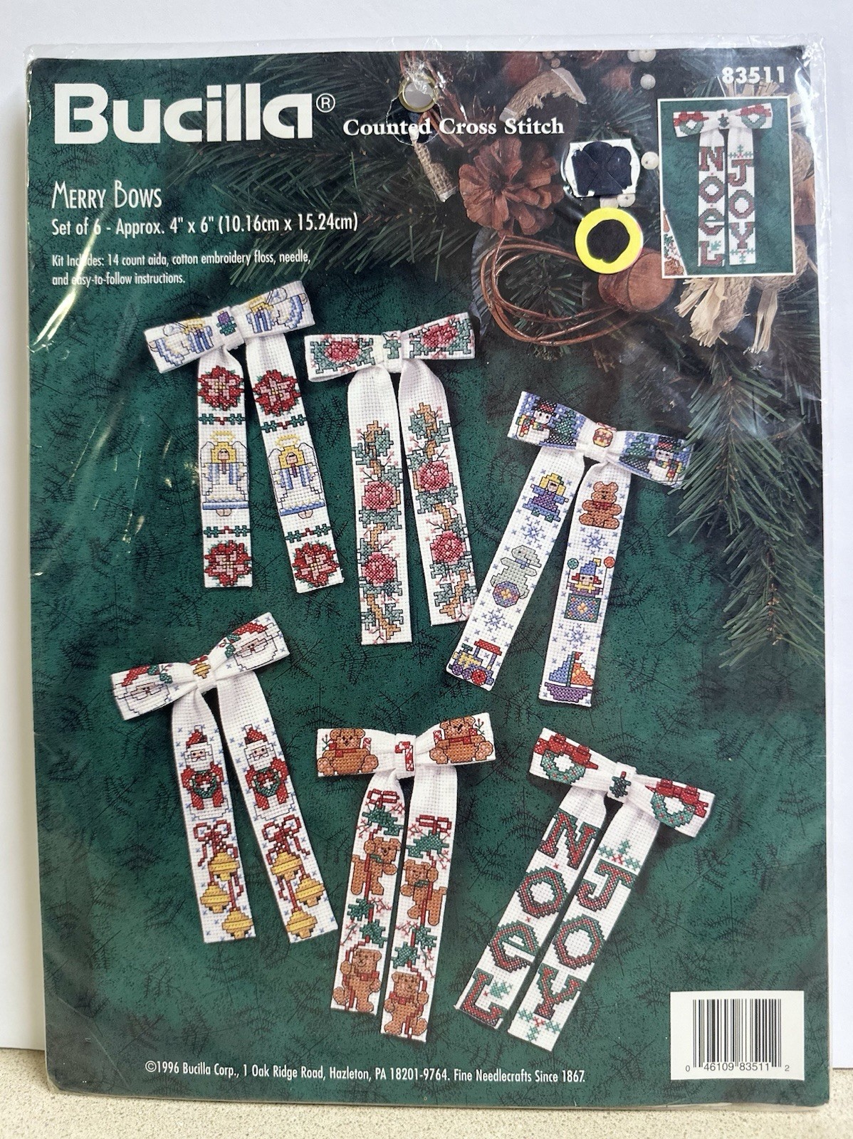 Vintage 1996 Bucilla Merry Bows Counted Cross Stitch Kit (Model #83511)