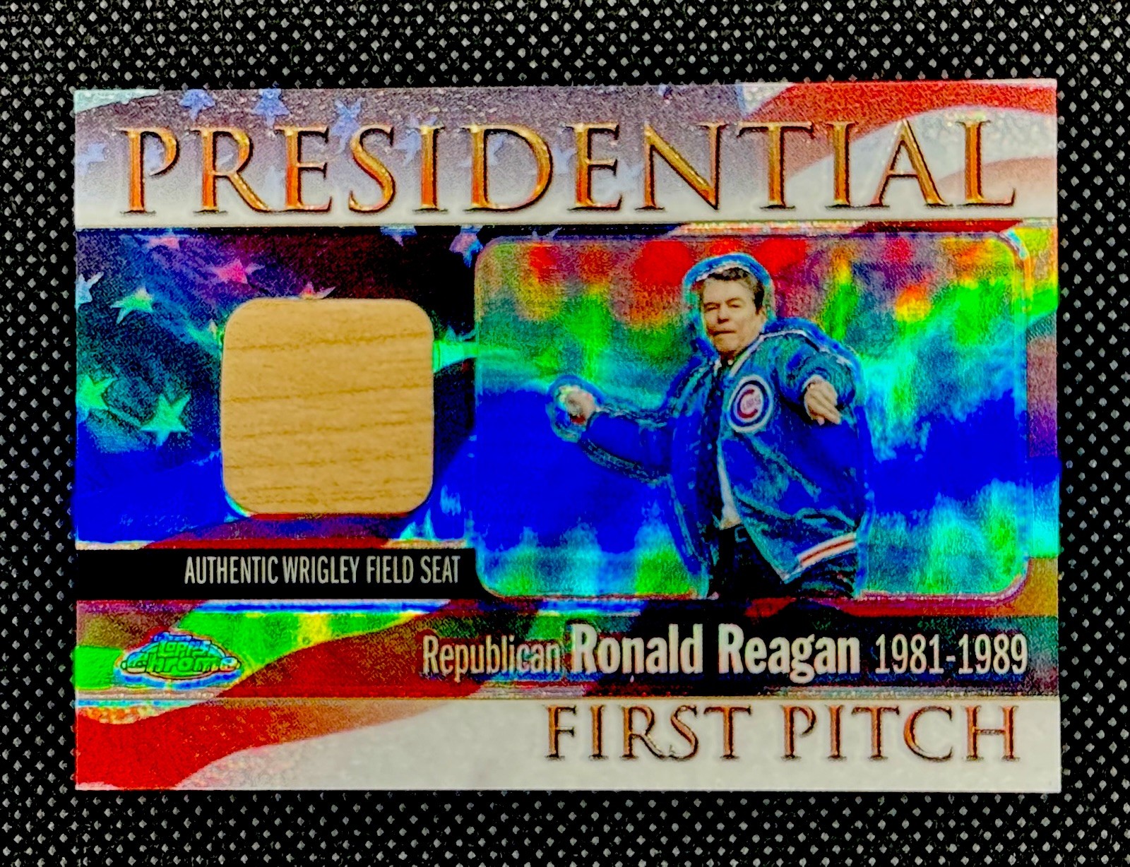 2004 Topps Chrome Presidential First Pitch #FPR-RR RONALD REAGAN Cubs REFRACTOR 2004 Topps Chrome Presidential First Pitch #FPR-RR RONALD REAGAN Cubs REFRACTOR