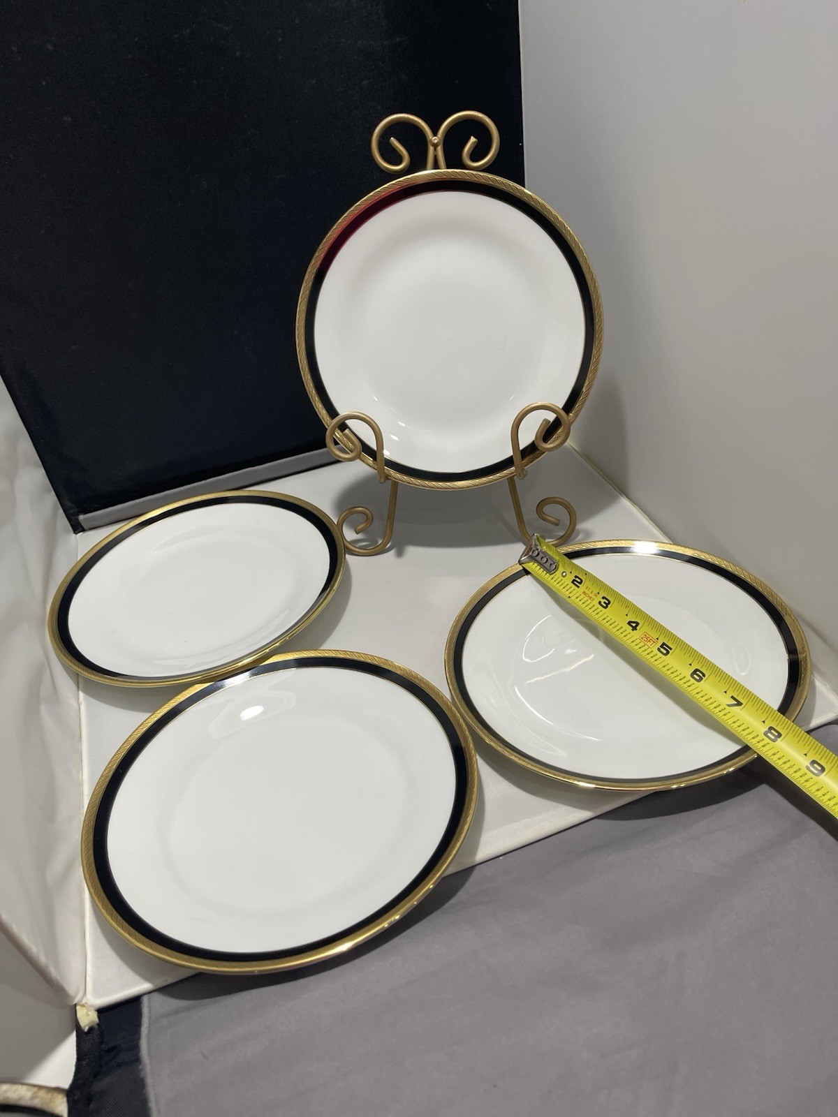 Set Of 4 Richard Ginori Palermo Black & Gold Luncheon Salad Plates 7.75” Italy