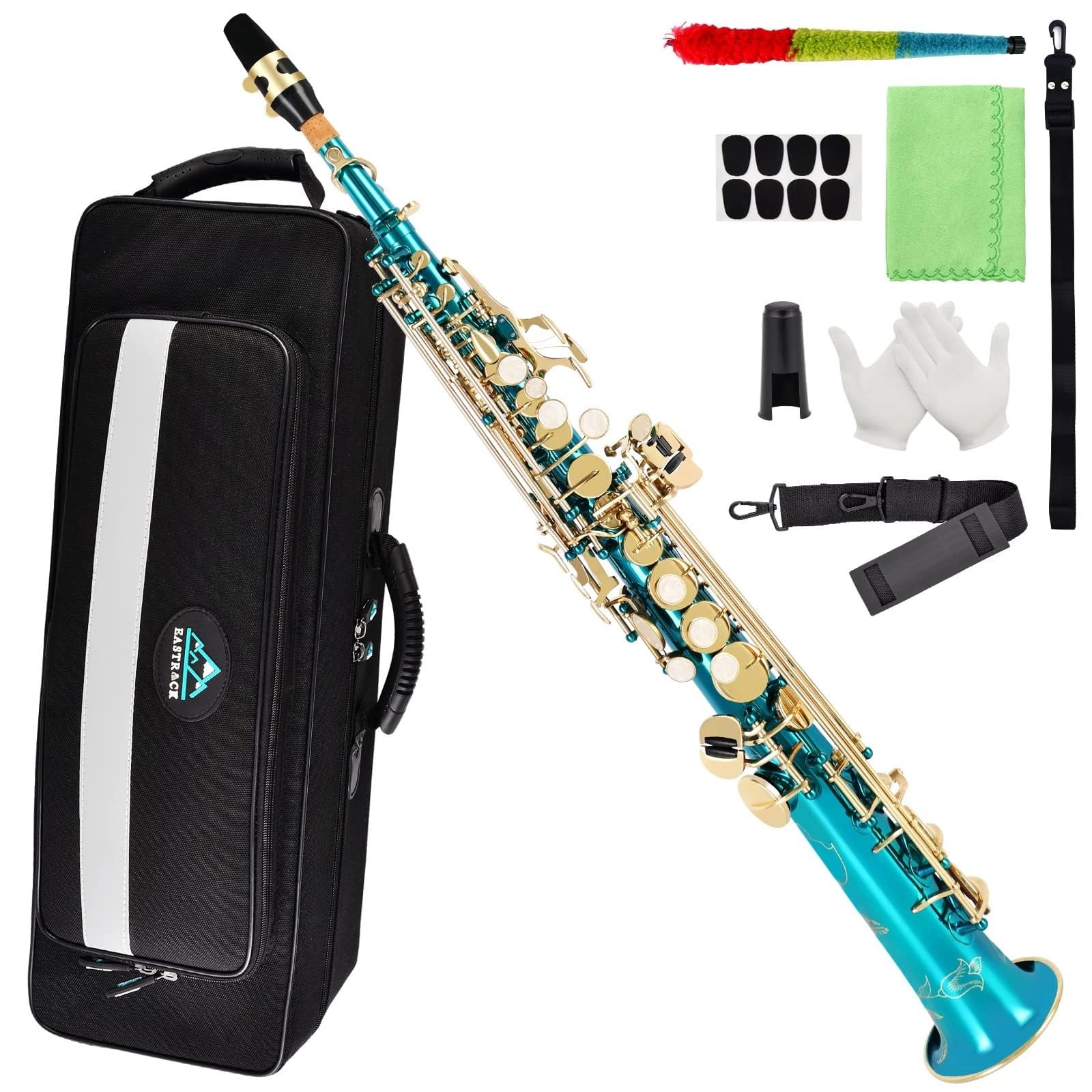 EASTROCK Bb Straight Soprano Saxophone Lake Blue for Beginners Students w/ Case