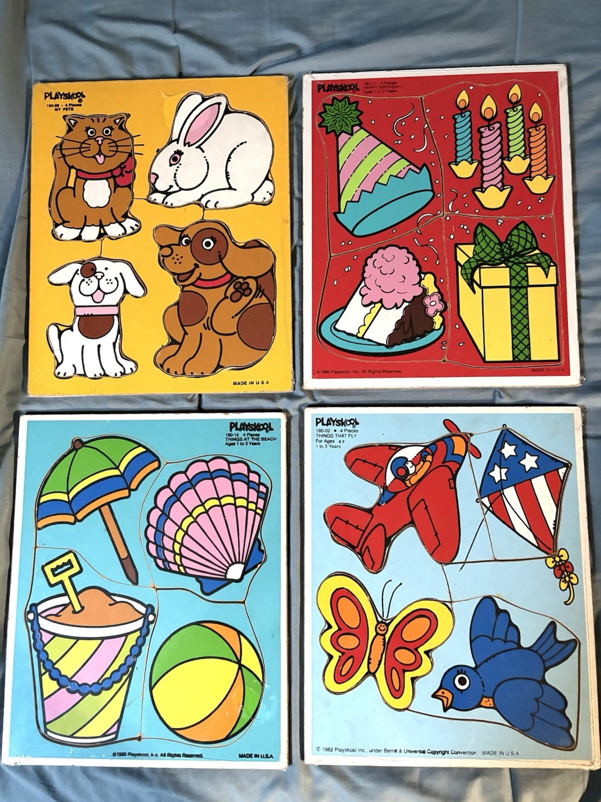 Playskool Vintage Wooden Puzzles 1-3 Years 1982-1986 Lot Of 4