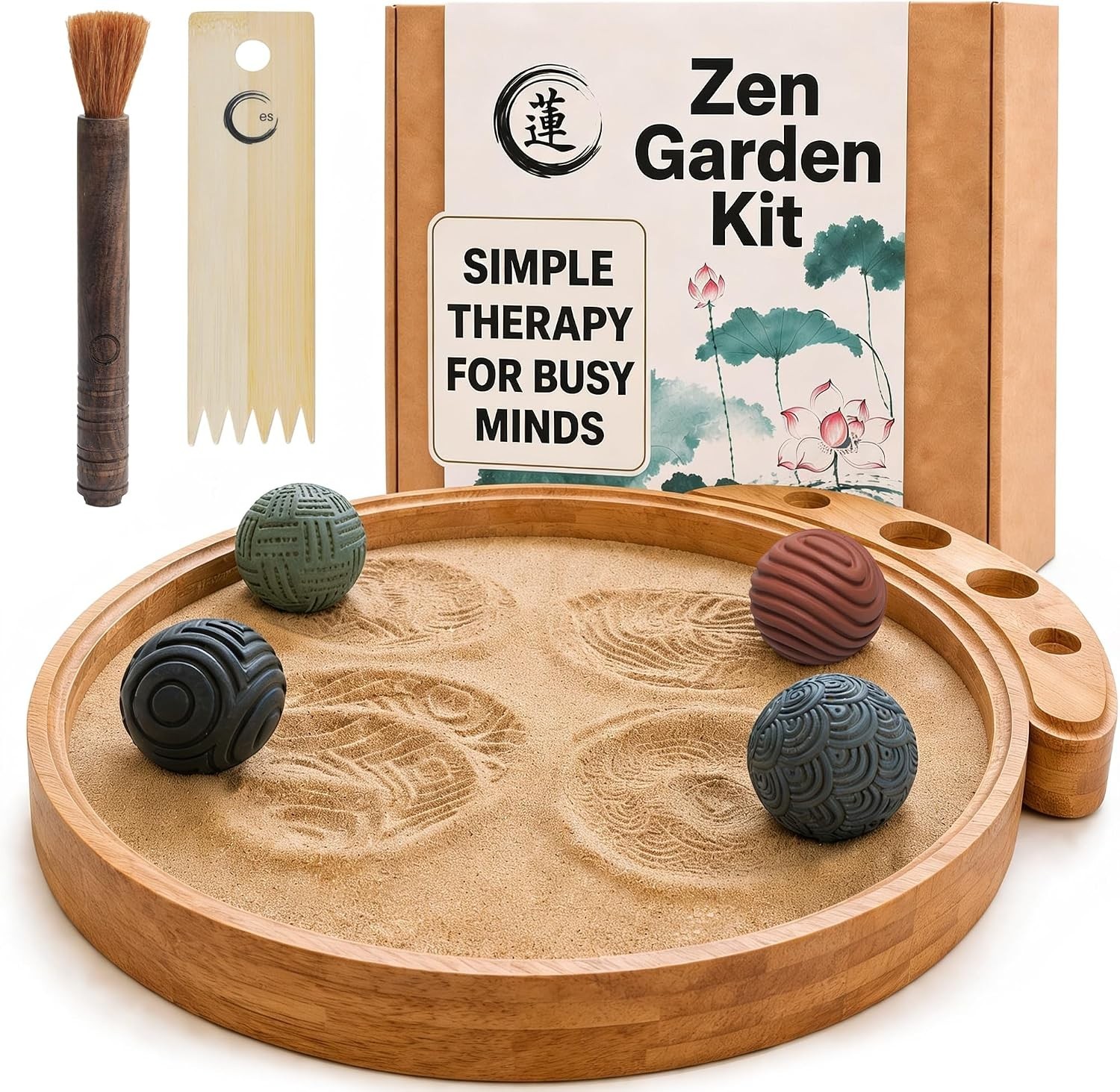 ENSO Zen Garden for Desk Japanese Bamboo Sand Tray Meditation Therapy Kit