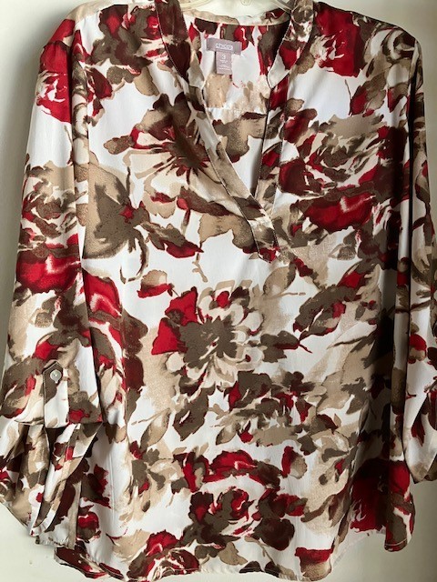 Chico\'s Womens Red & Tan Floral V-Neck Pullover Top Size XL (chico\'s 3)