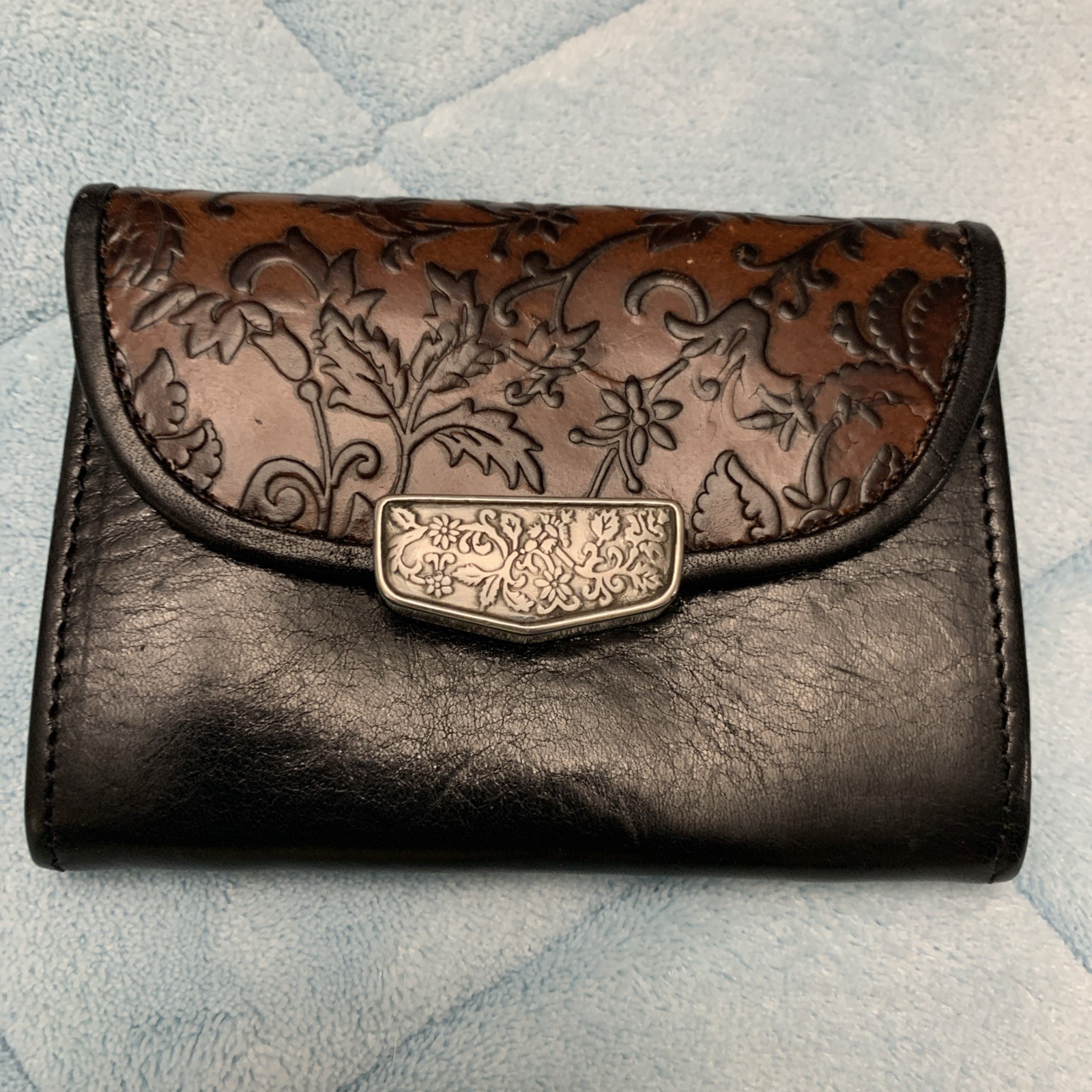 Vintage Brighton Coin Purse Wallet Brown and Black Leather Heart Clasp