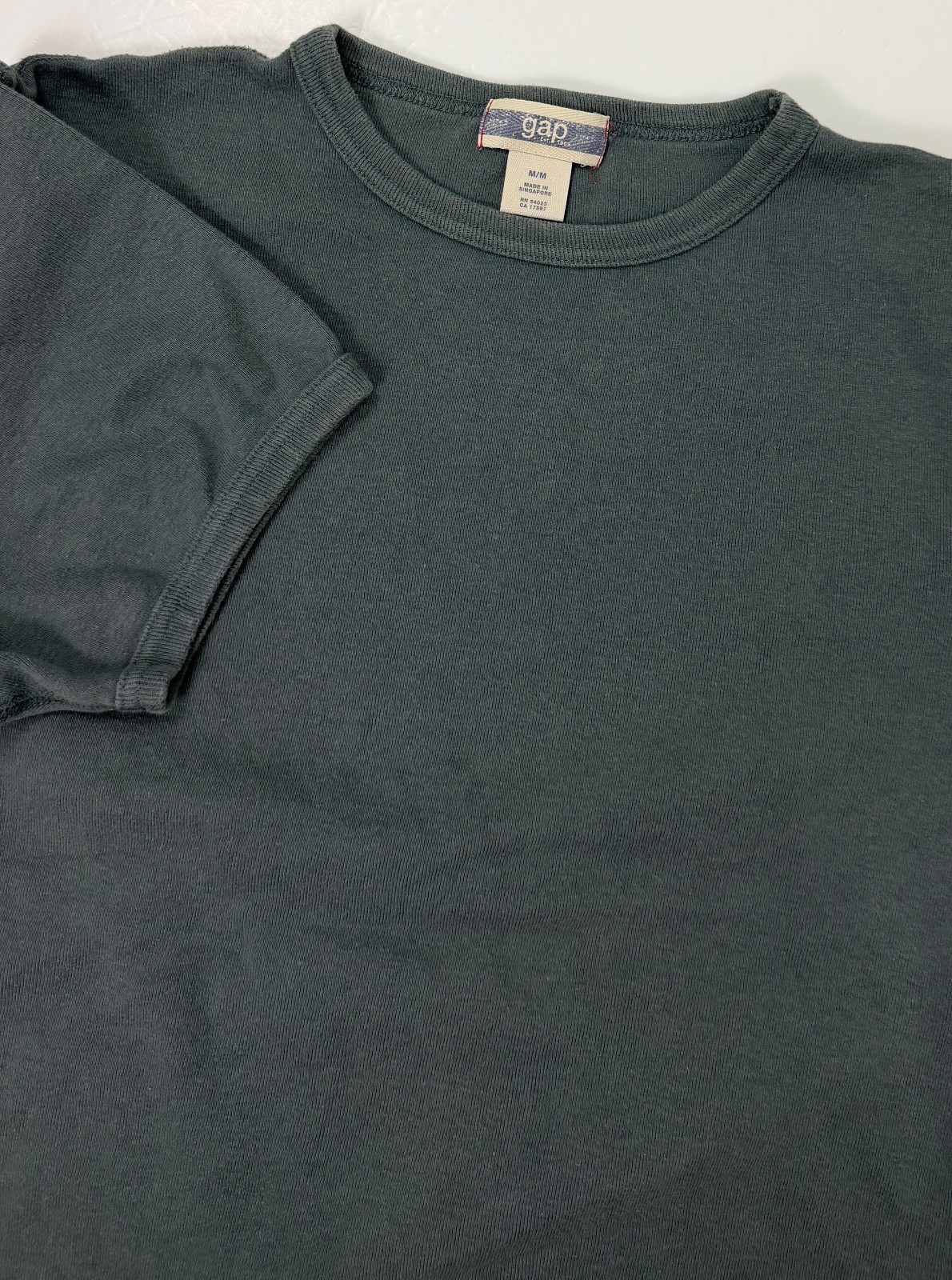 Vintage Y2K Gap Shirt Men Medium Ribbed Knit Stretch Minimal Casual Green Cotton