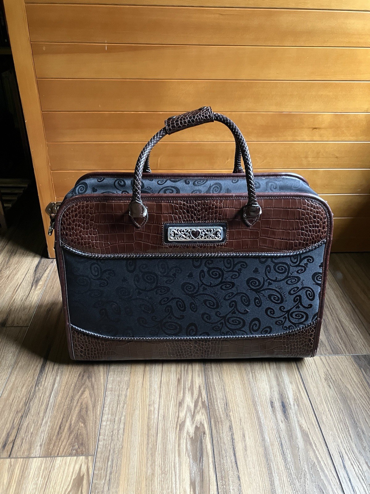 Brighton Brown Embossed Leather Travel Carry-On Tote Bag 19x13x8 (Exterior)