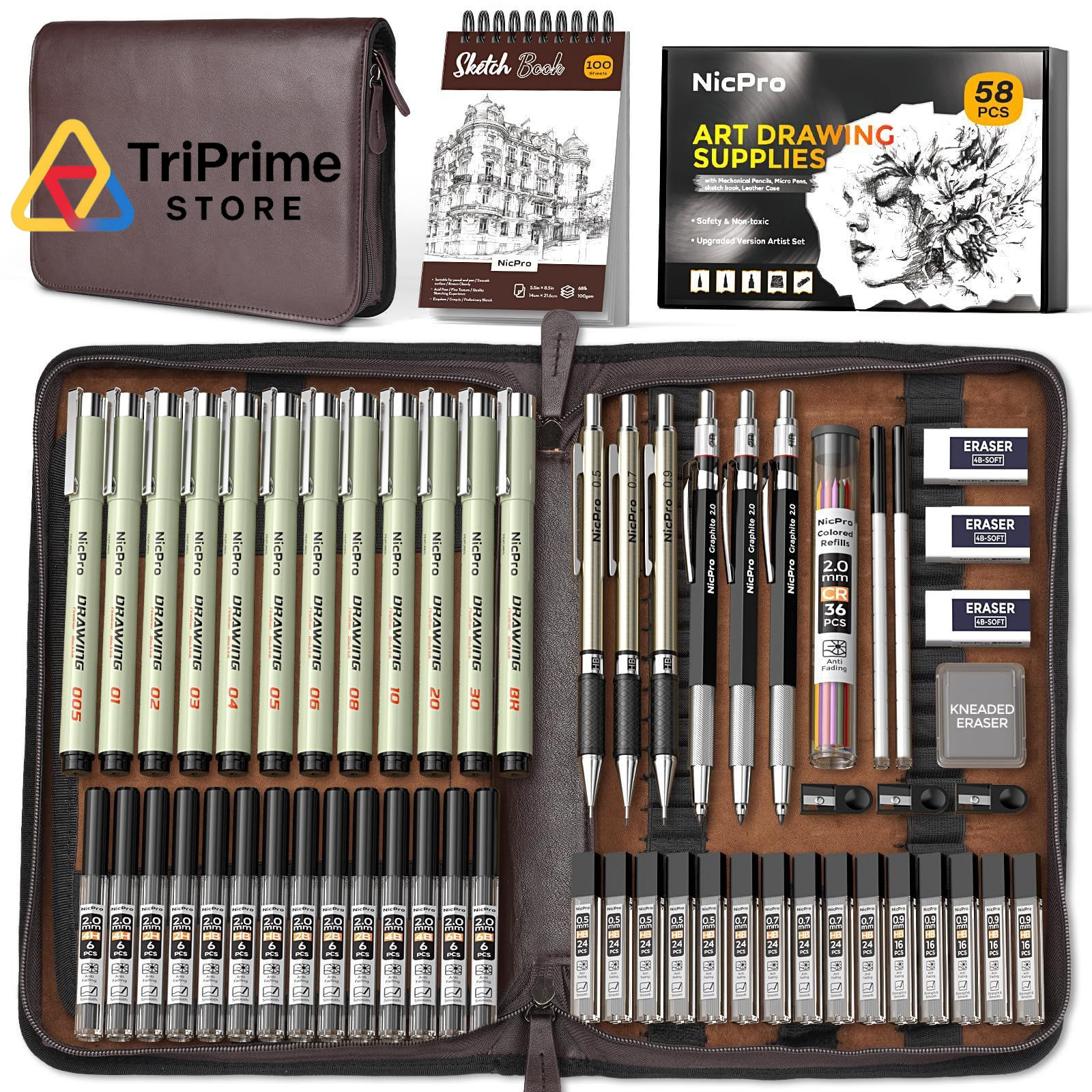 Nicpro 58 PCS Art Drawing Supplies Kit in 0.5mm 0.7mm 0.9mm 2.0mm, Black Nicpro 58 PCS Art Drawing Supplies Kit in 0.5mm 0.7mm 0.9mm 2.0mm, Black