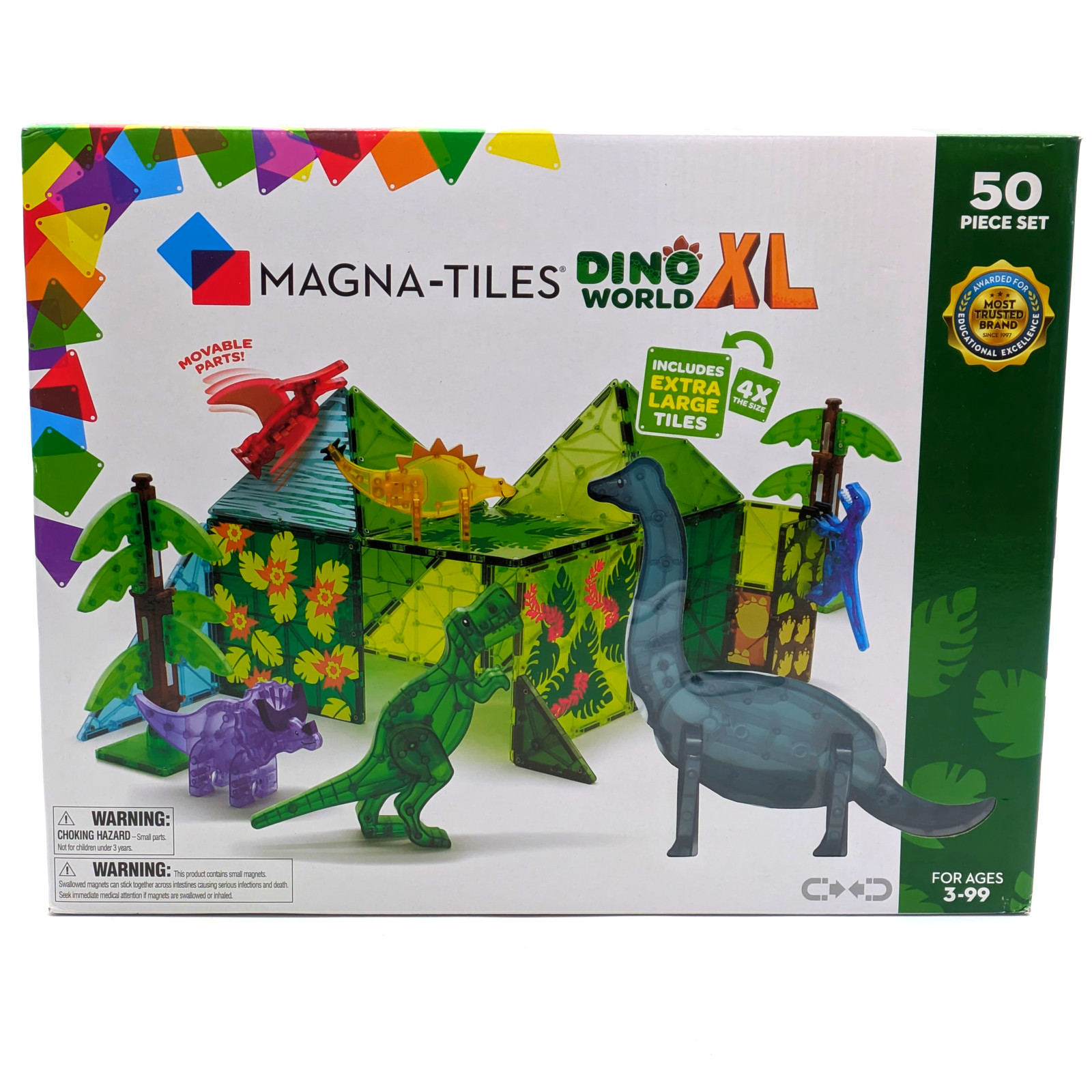 Magna-Tiles Dino World XL 50pc Multicolor Magnetic Building Construction Toy Set