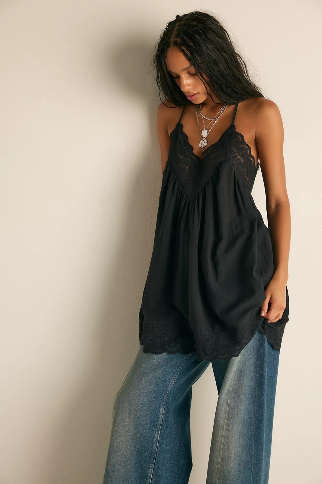 Intimately Free People Fiona Mini Slip Dress Billowy Sleeveless Lace S 289536