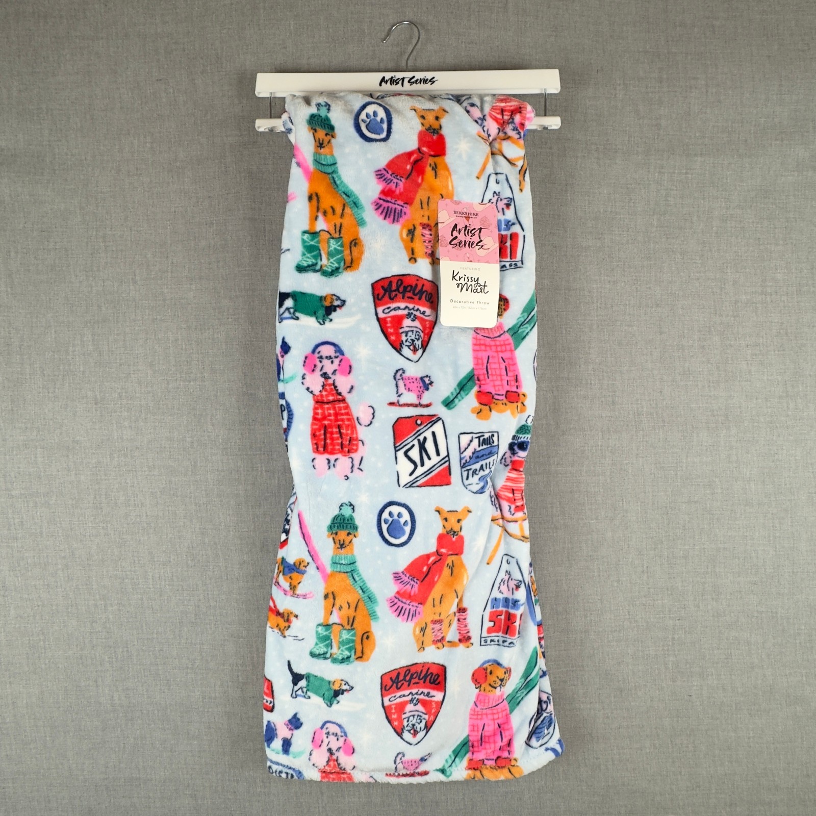 Berkshire Artist Series Throw Blanket 60x70 Blue Alpine Dogs Krissy Mast