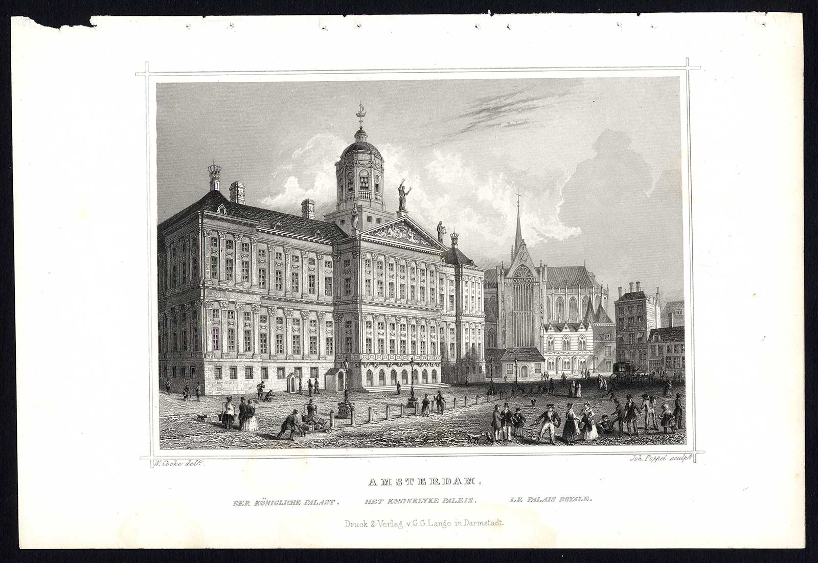 Antique Print-AMSTERDAM-ROYAL PALACE-DAM-NETHERLANDS-Lange-Terwen-Poppel-1863