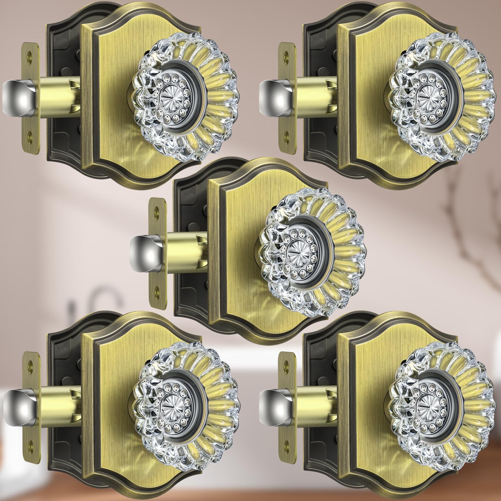 Calzibeno Crystal Door Knobs, Antique Brass, 5 Pack Calzibeno Crystal Door Knobs, Antique Brass, 5 Pack