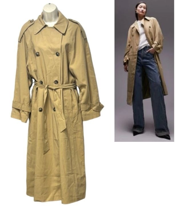 Topshop Women\'s Belted Oversized  Trenchcoat in Taupe-Brown, Sz. 0