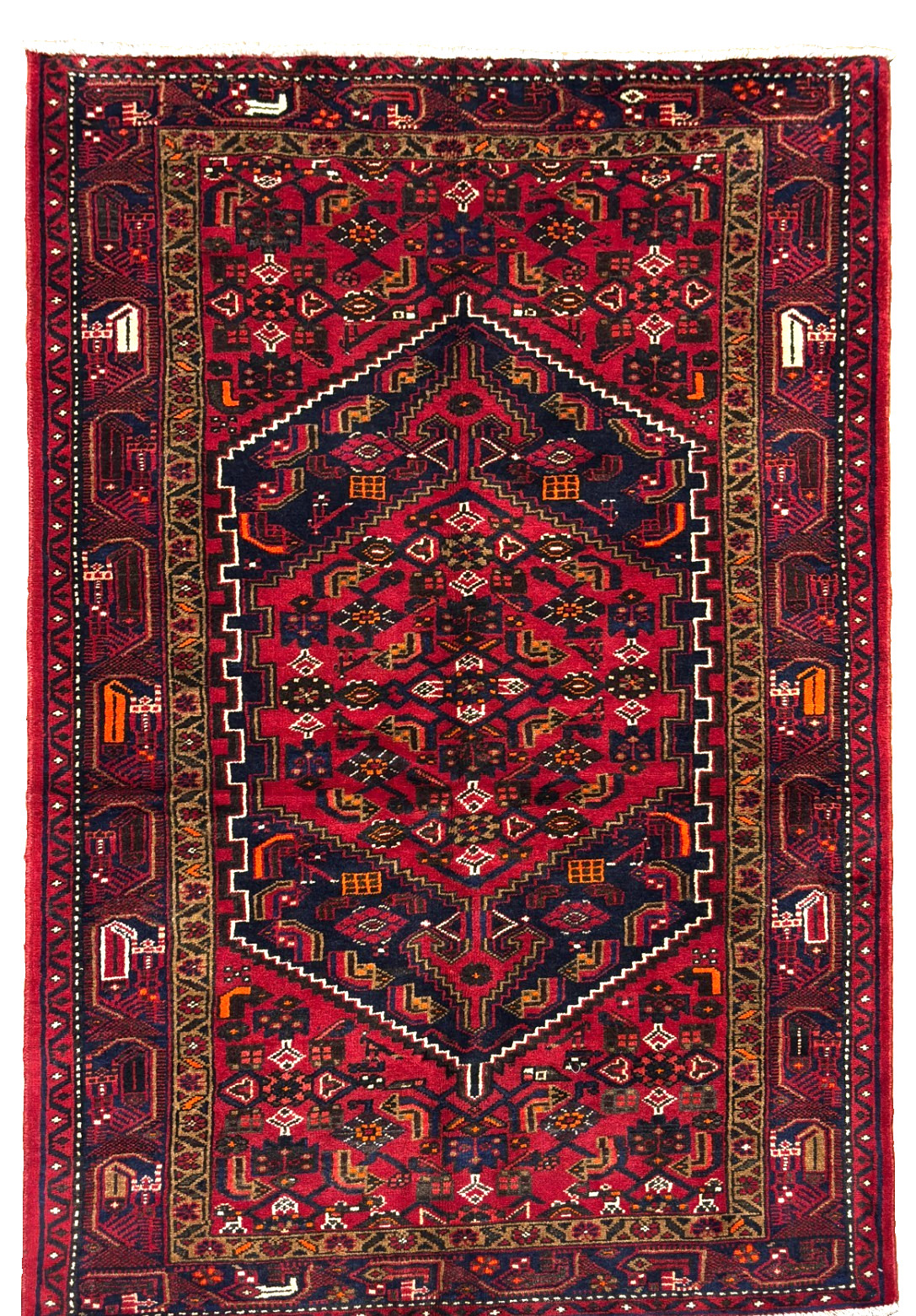 Vintage Zanjan Tribal Geometric Hand Knotted Wool Oriental Area Rug 5x7 Navy