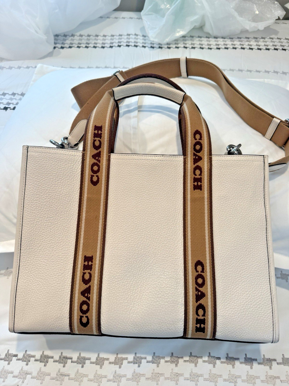 Coach Smith Tote Chalk Multi Pebbled Leather Shoulder Bag