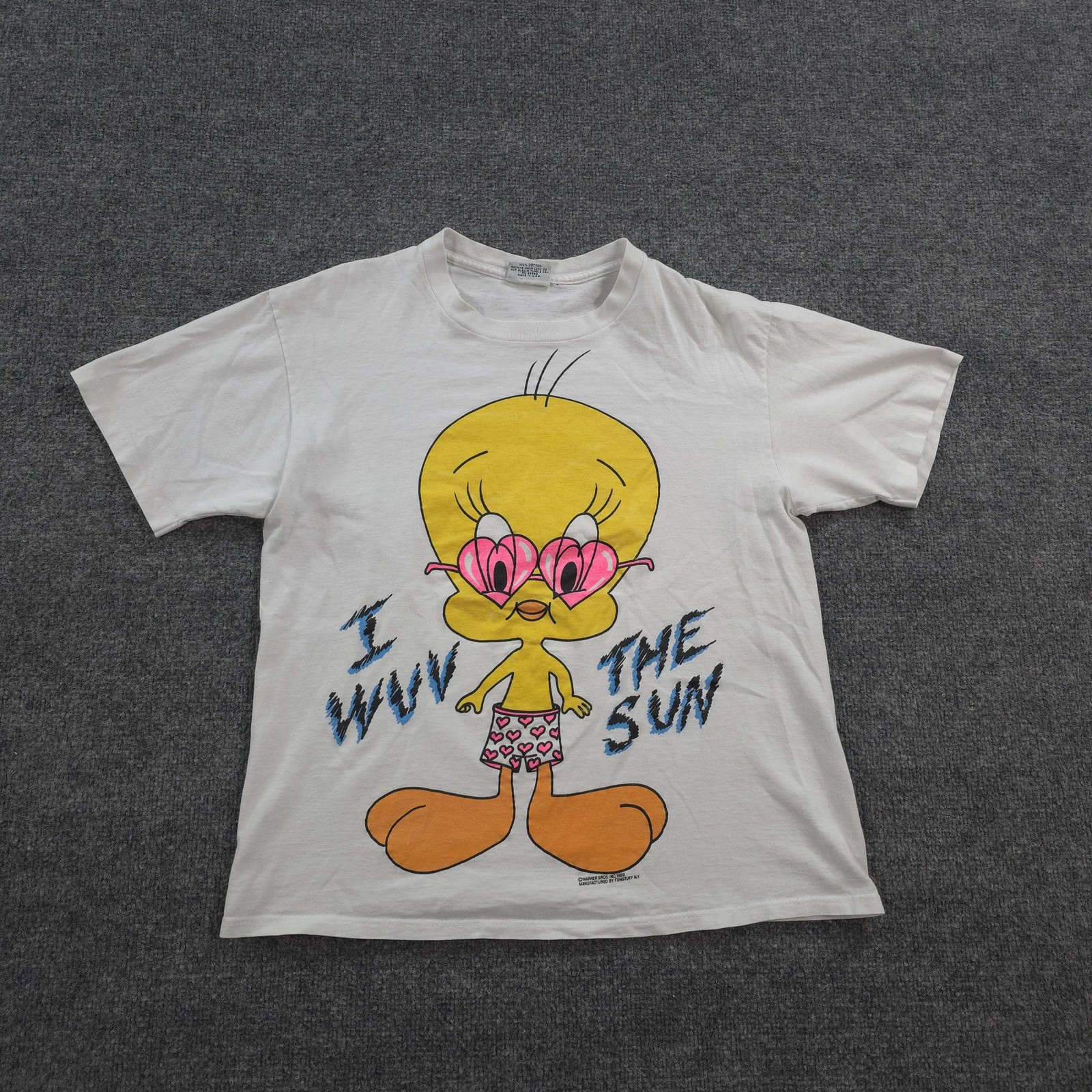 Vintage Tweety Bird Shirt Mens Large White Looney Tunes I Wuv The Sun Tee 80s