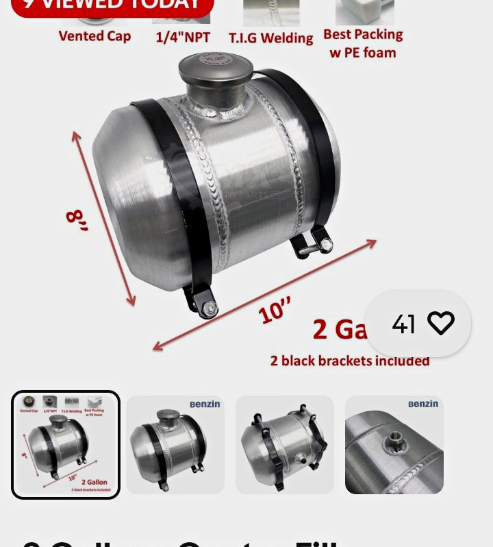 2 Gallons ▲Center Fill Aluminum Fuel Gas Tank w/ Accessories, 1/4 NPT, 8\