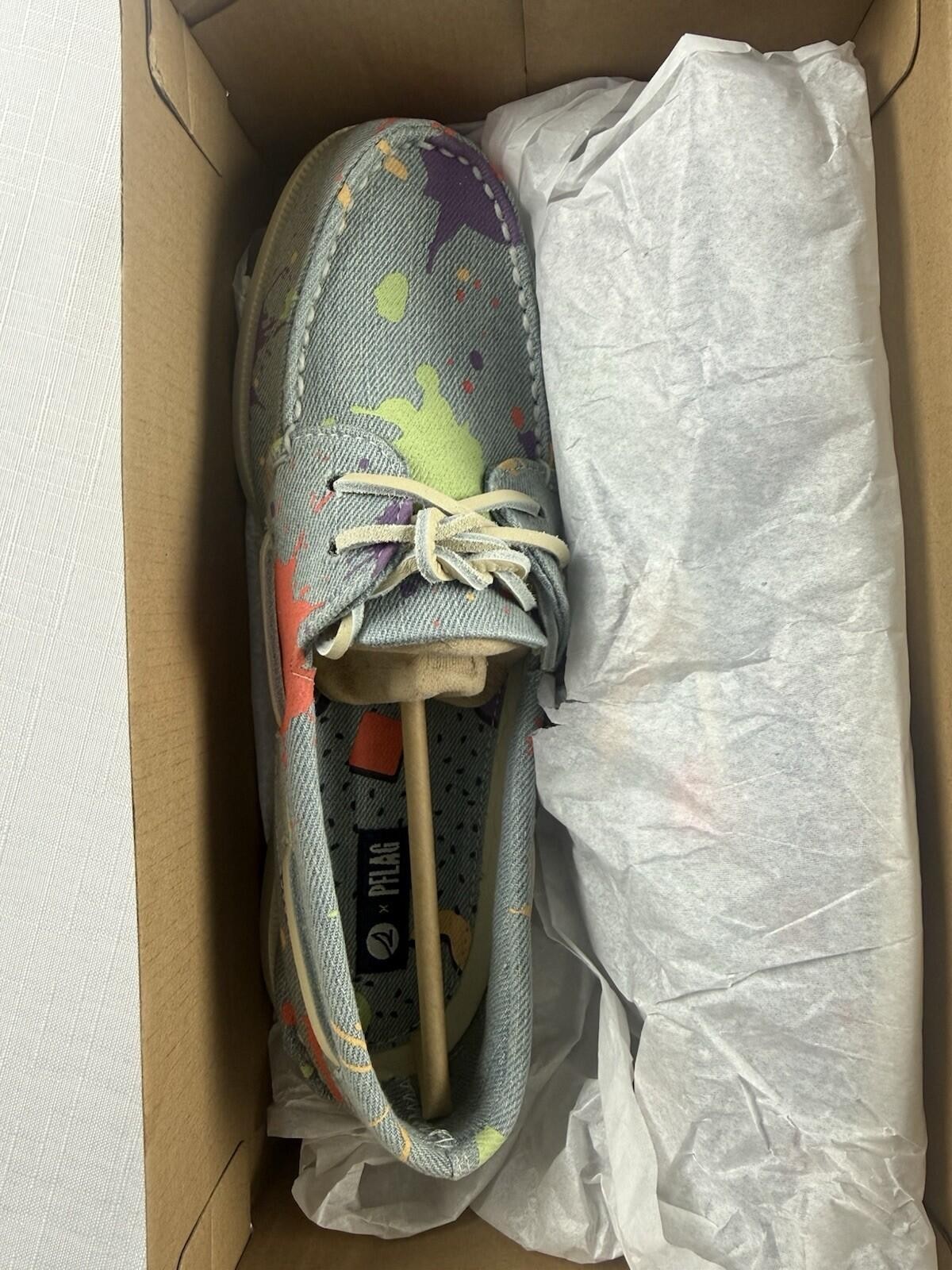 Sperry Top-Sider x PFLAG Pride Boat Shoes Men’s Size 9 Denim Paint Splatter NIB Sperry Top-Sider x PFLAG Pride Boat Shoes Men’s Size 9 Denim Paint Splatter NIB