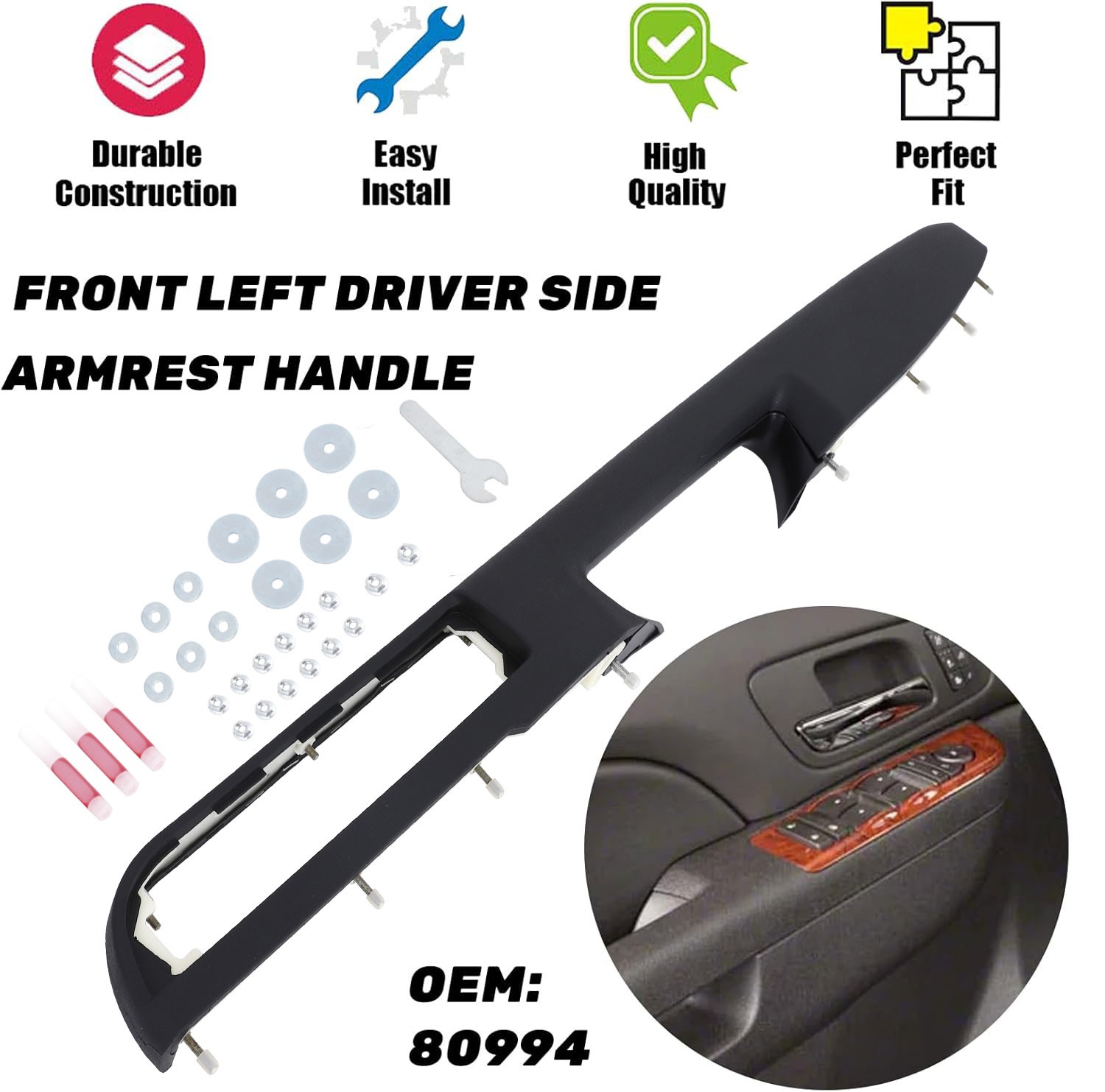 80994 Driver Side Inner Door Pull Handle Armrest Repair For 2010-2014 Chevy GMC