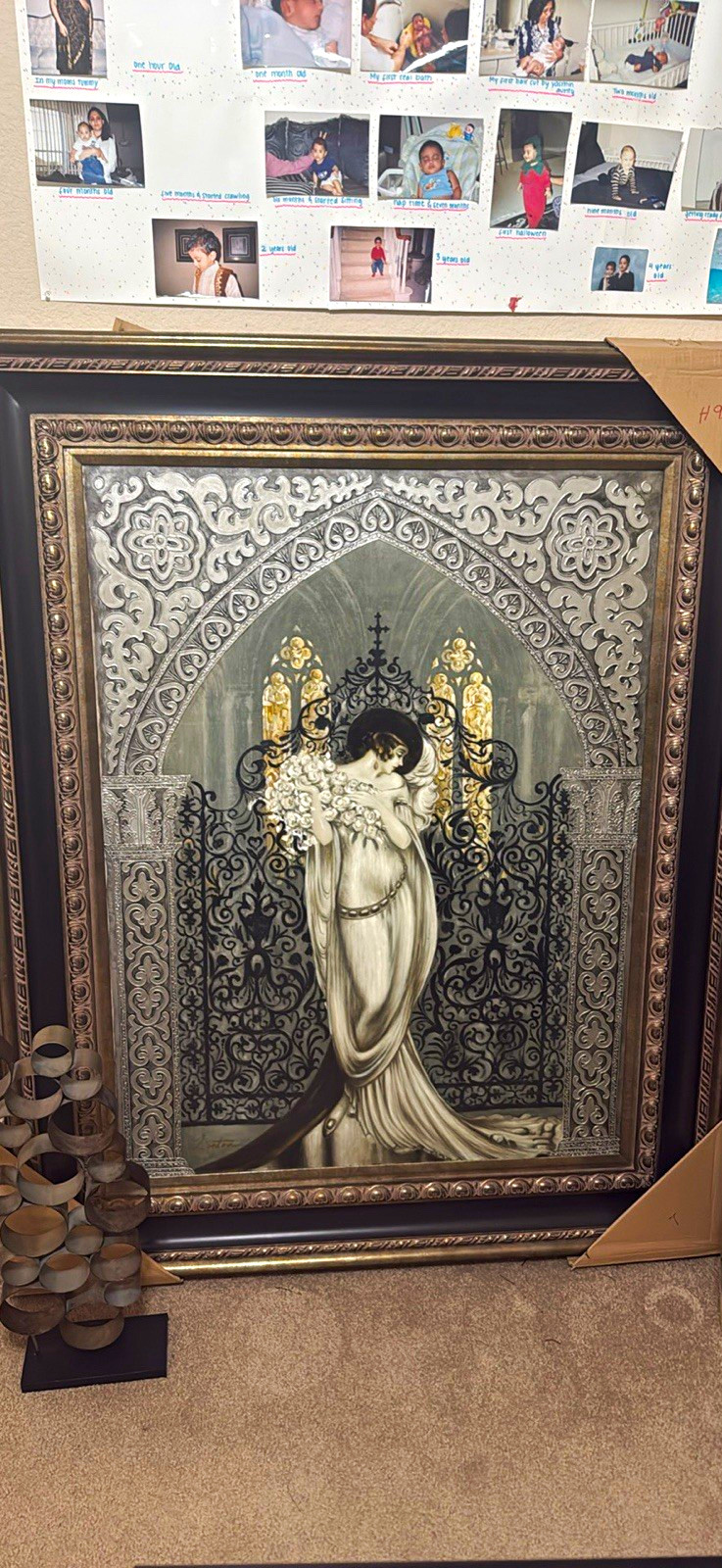 Large Framed Woman in White Gown & Chandelier Handmade Oil Painting 5x4 ft