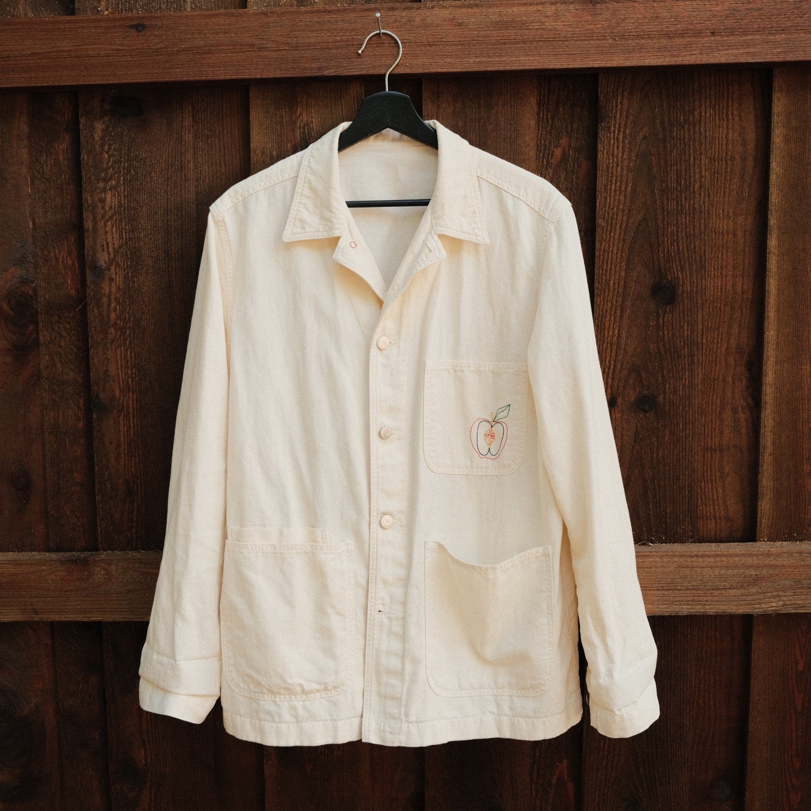 Drake\'s London Beige ivory Cotton Linen chore Jacket Embroidered Pockets 40 