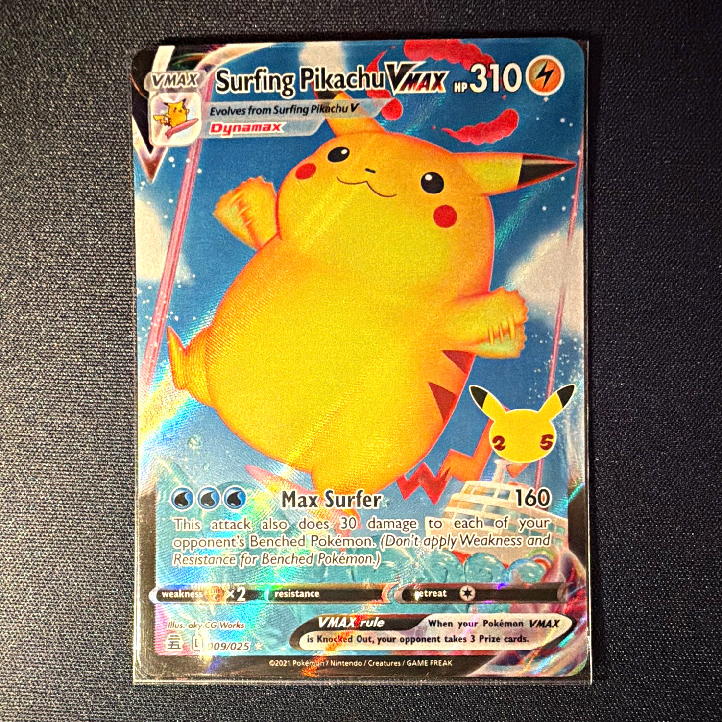 Pokemon TCG Celebrations Surfing Pikachu VMAX 009/025 Ultra Rare Holo EN
