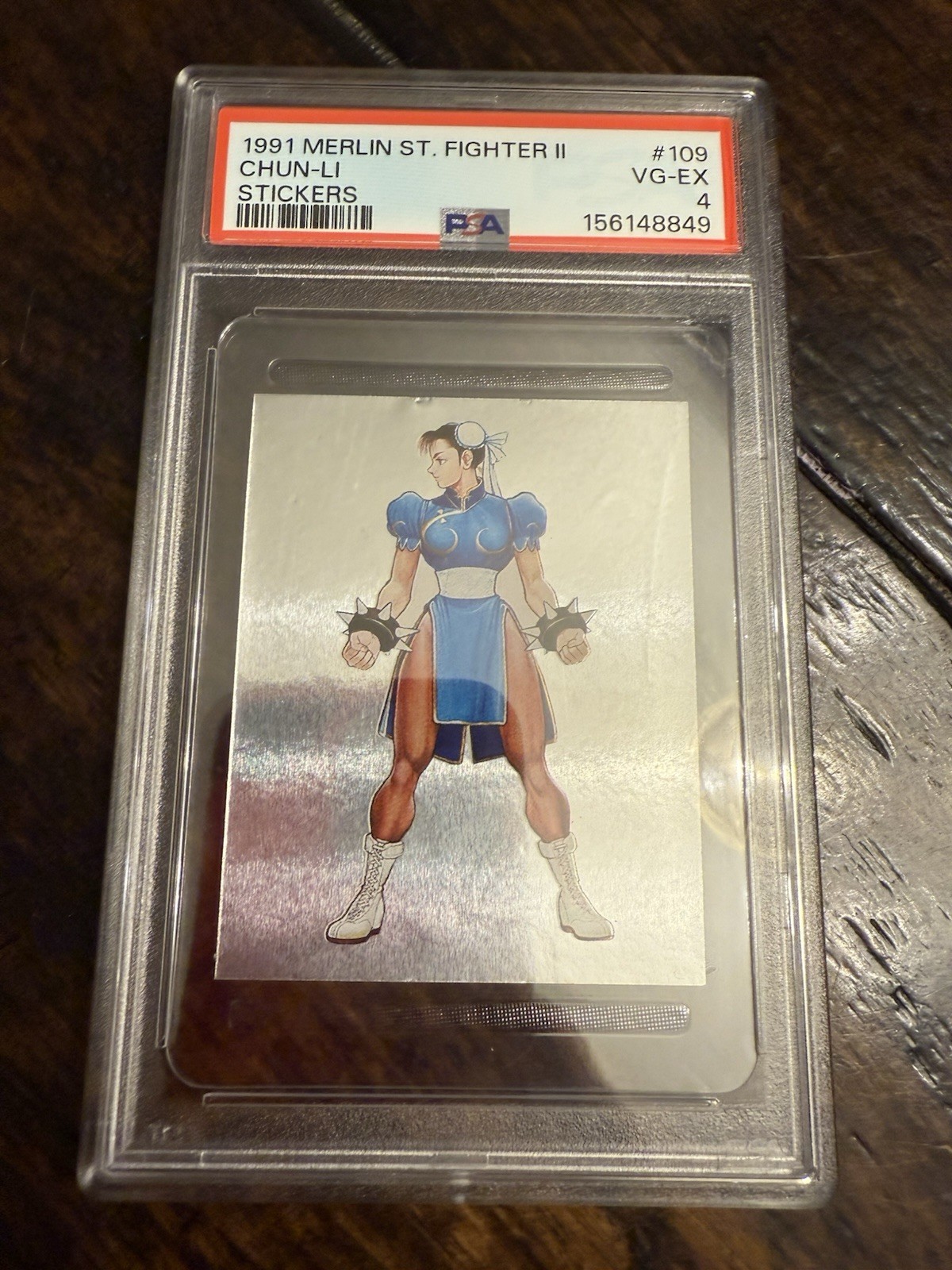 1991 Merlin Super Street Fighter II Album Stickers Chun Li #109 Foil PSA 4 Rare 1991 Merlin Super Street Fighter II Album Stickers Chun Li #109 Foil PSA 4 Rare