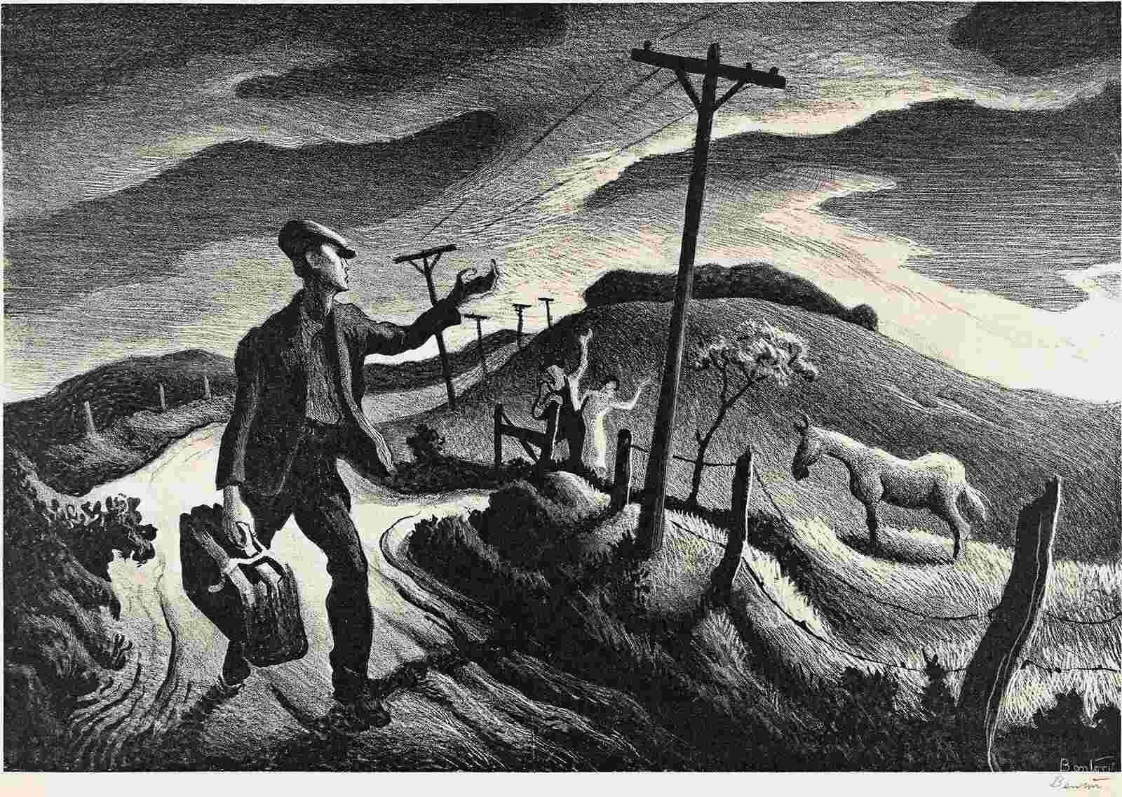 Thomas Hart Benton : The Boy : Rural Landscape Print 1948