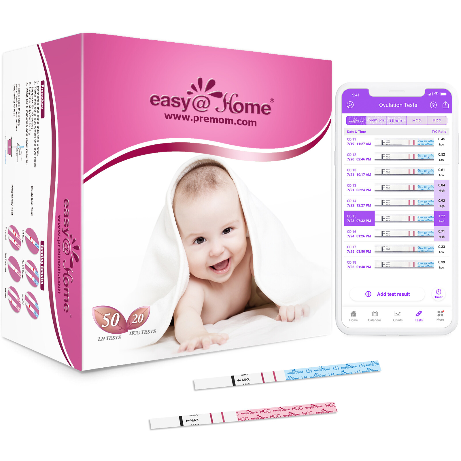 Easy@Home 50 Ovulation Test Strips and 20 Pregnancy Test Strips Combo Kit Easy@Home 50 Ovulation Test Strips and 20 Pregnancy Test Strips Combo Kit