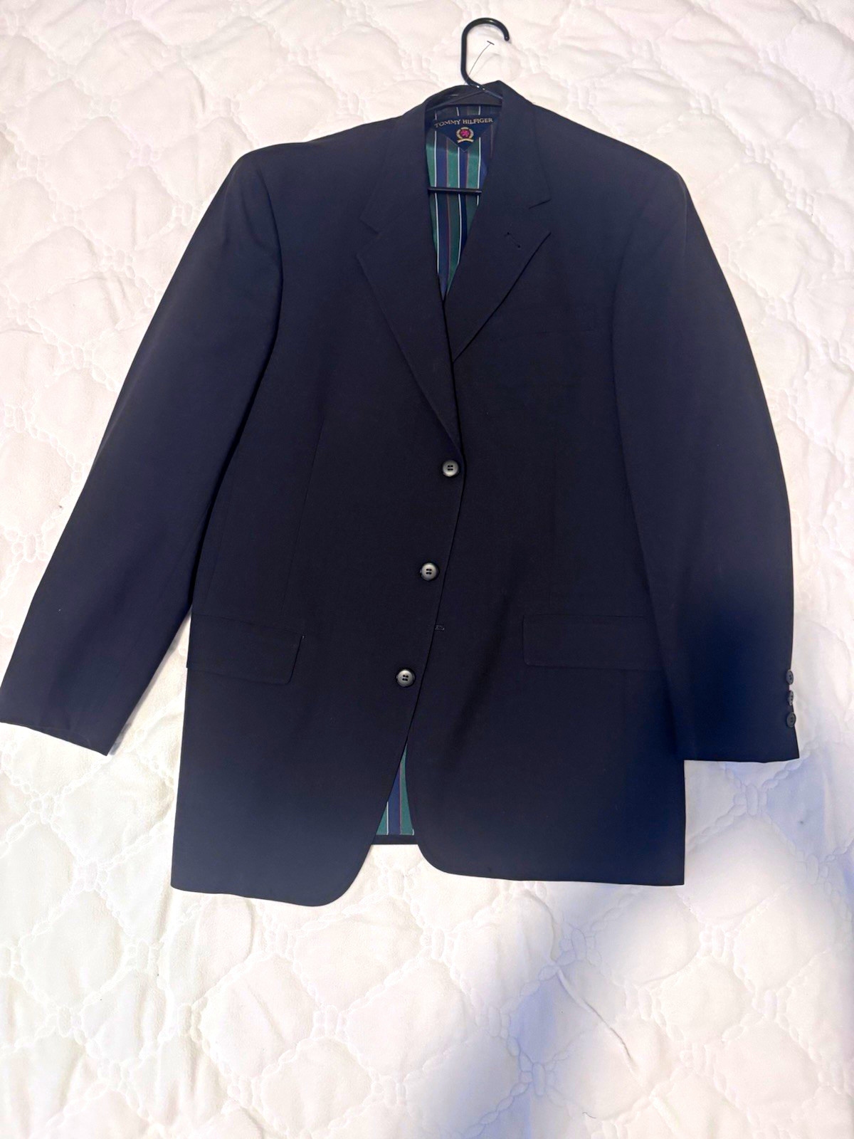 VINTAGE Tommy Hilfiger Men’s Black Wool Suit Jacket USA MADE WITH WOOL