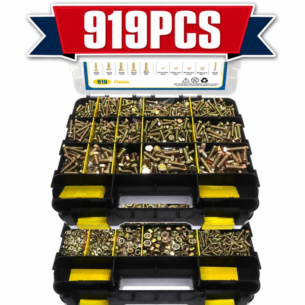 919 Pcs Grade 8.8 Metric Bolt Assortment, M4 M5 M6 M8 Heavy Duty  Nuts Kit