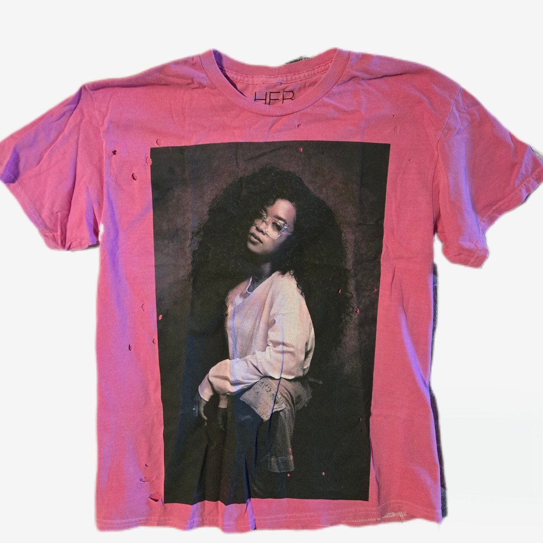 H.E.R. T-shirt Pink Distressed Tee NEW 