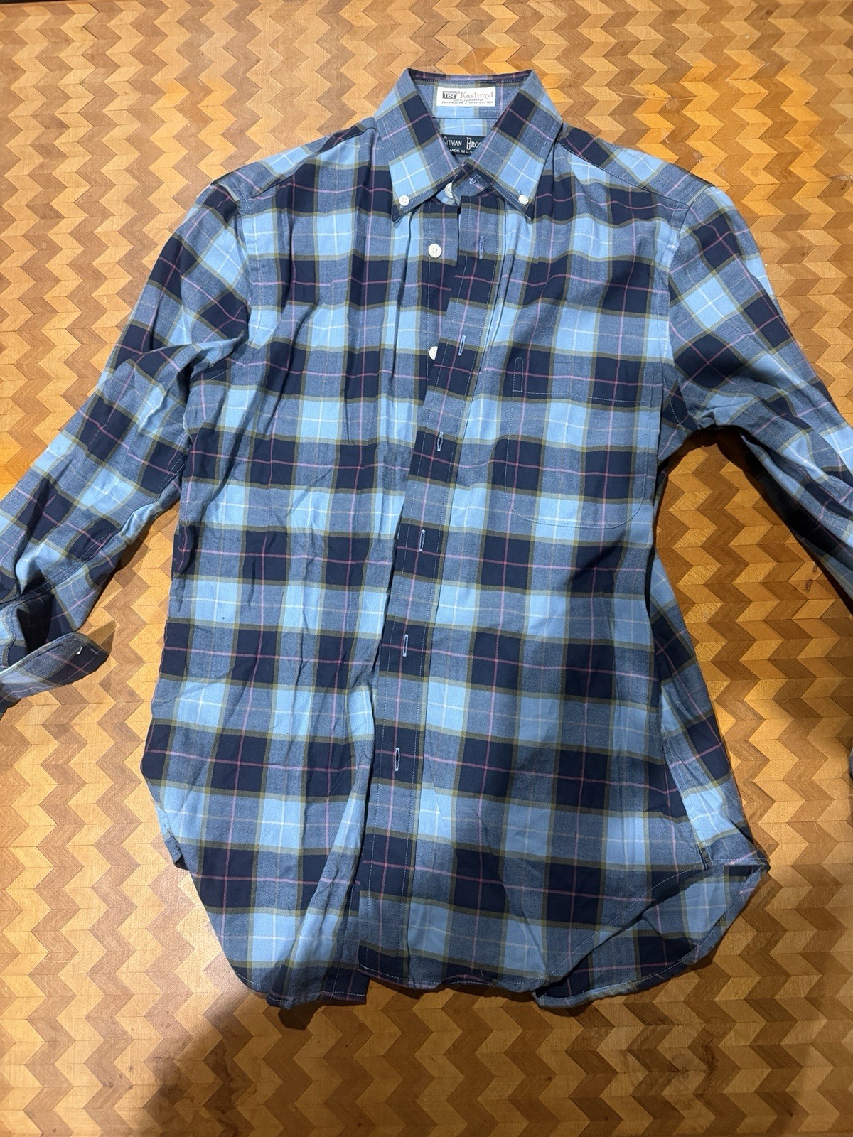 Gitman Bros Men’s Small Kashmyl Plaid Shirt Made in USA Extra Long Staple Cotton