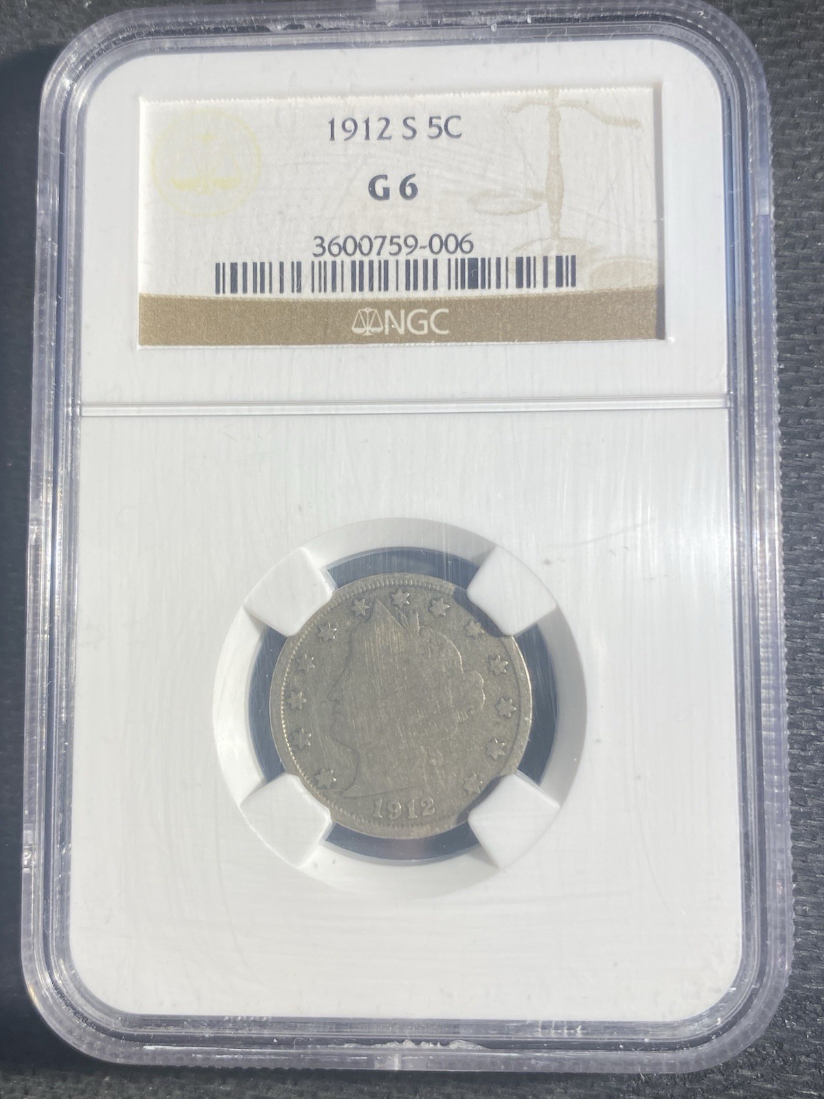 1912-S LIBERTY “V” NICKEL NGC G6 SEMI KEY DATE 1912-S LIBERTY “V” NICKEL NGC G6 SEMI KEY DATE