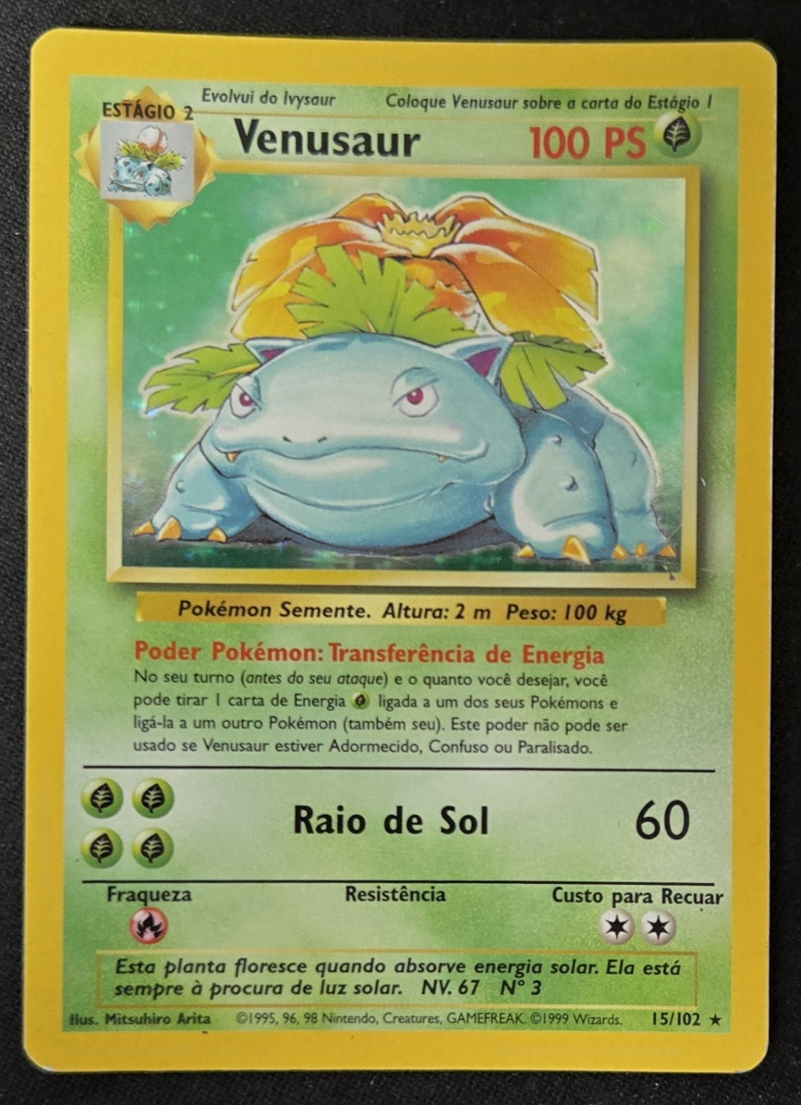 Portuguese Venusaur 15/102 Base Set Unlimited Holo Rare WoTC Pokémon TCG 1999 MP