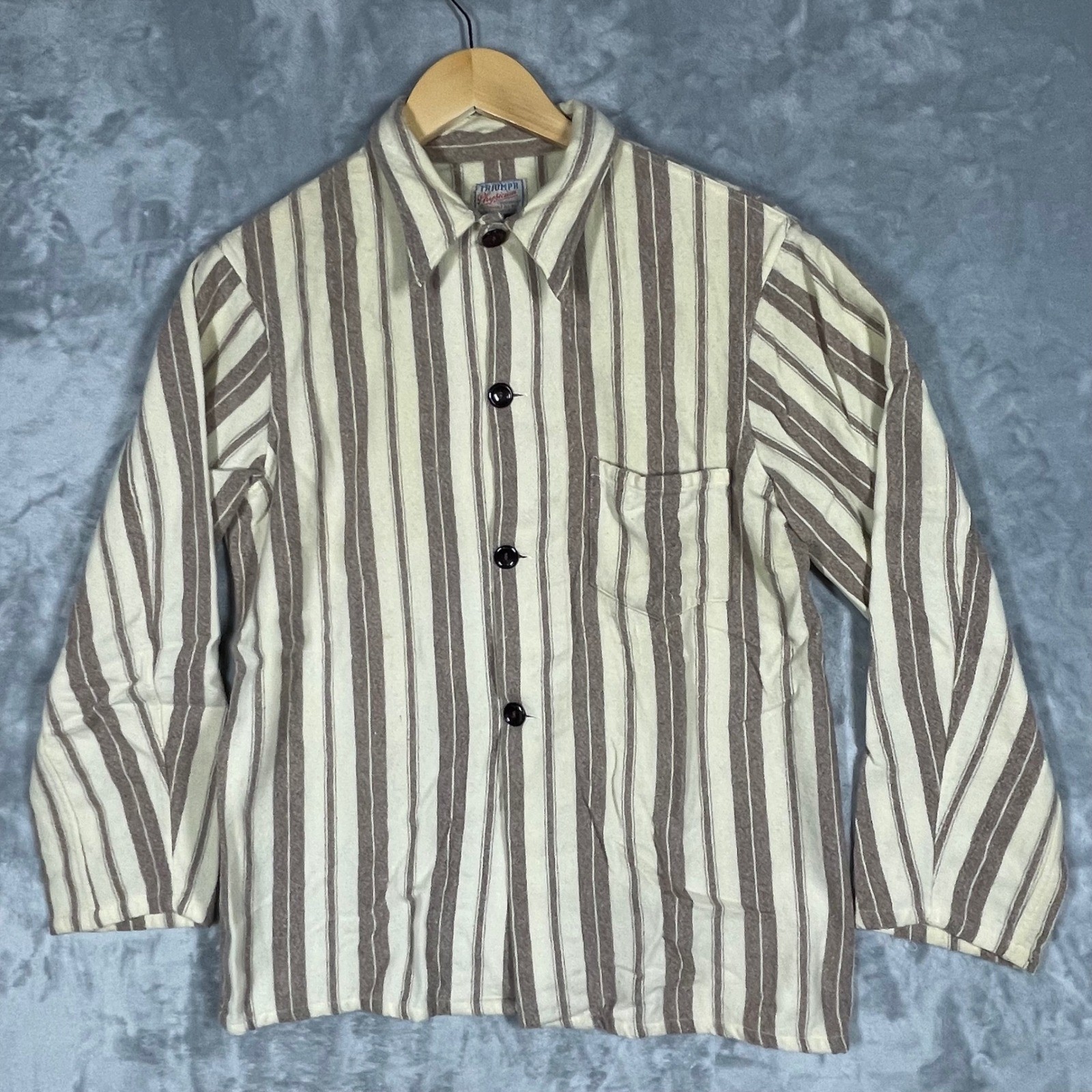 Vintage 40s 50s Triumph Physician Wool Striped Shirt Jacket Brown Chillproof