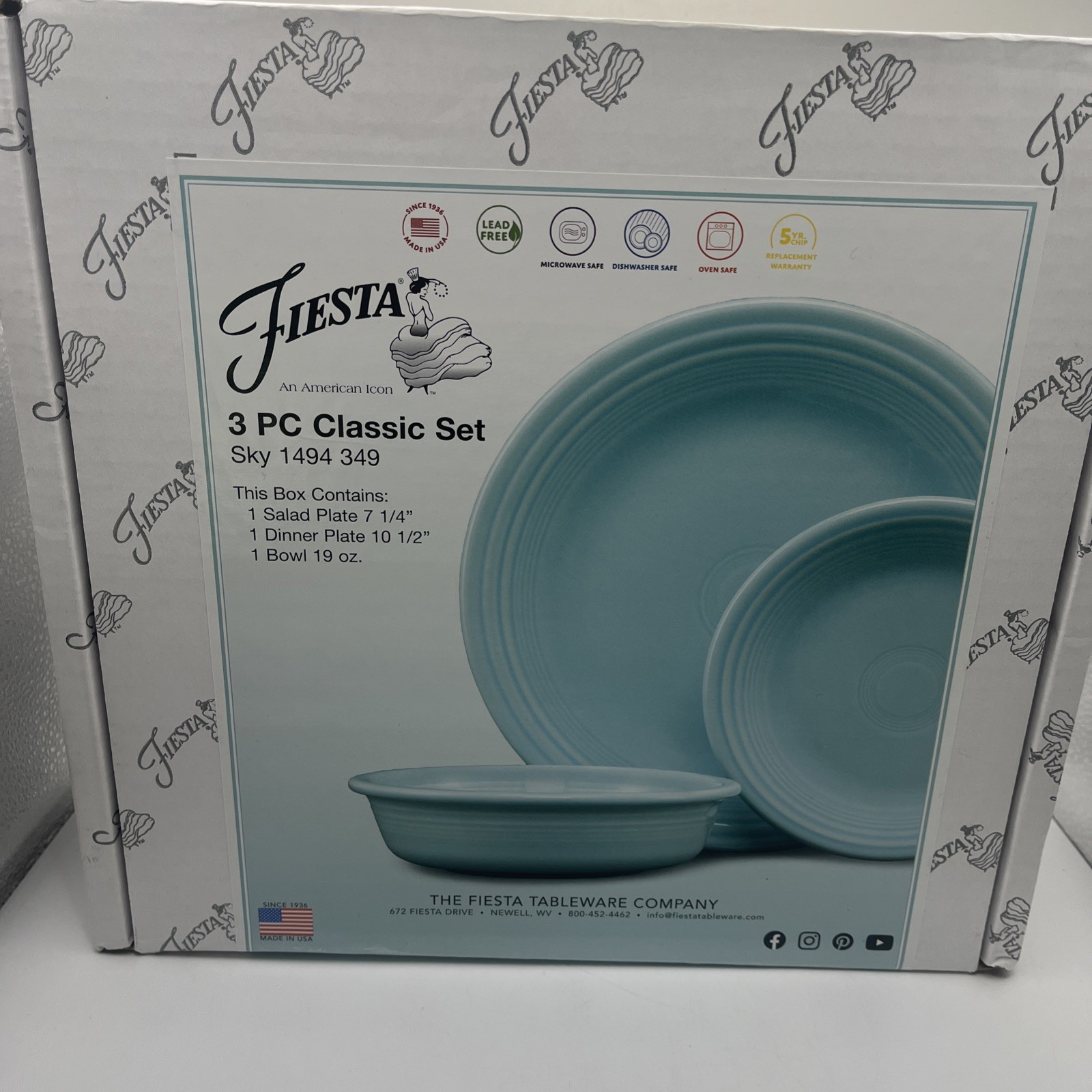 Fiesta Classic Rim 3-Piece Place Setting, Service for 1 - Sky NIB