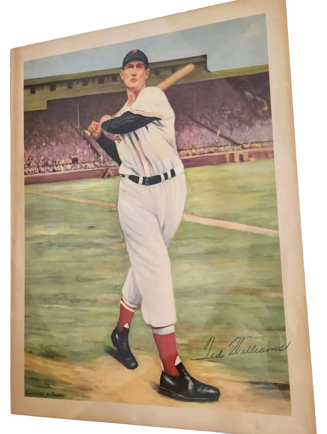 Rare 1940\'S TED WILLIAMS BOSTON RED SOX LITHO PORTRAIT ARTIST LORENZO DENEVERS