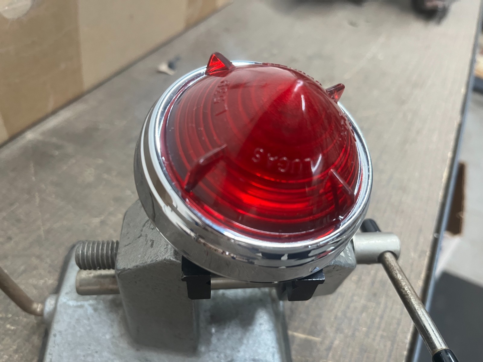 NOS Lucas 56137 rear stop tail light lens and chrome surround NOS Lucas 56137 rear stop tail light lens and chrome surround