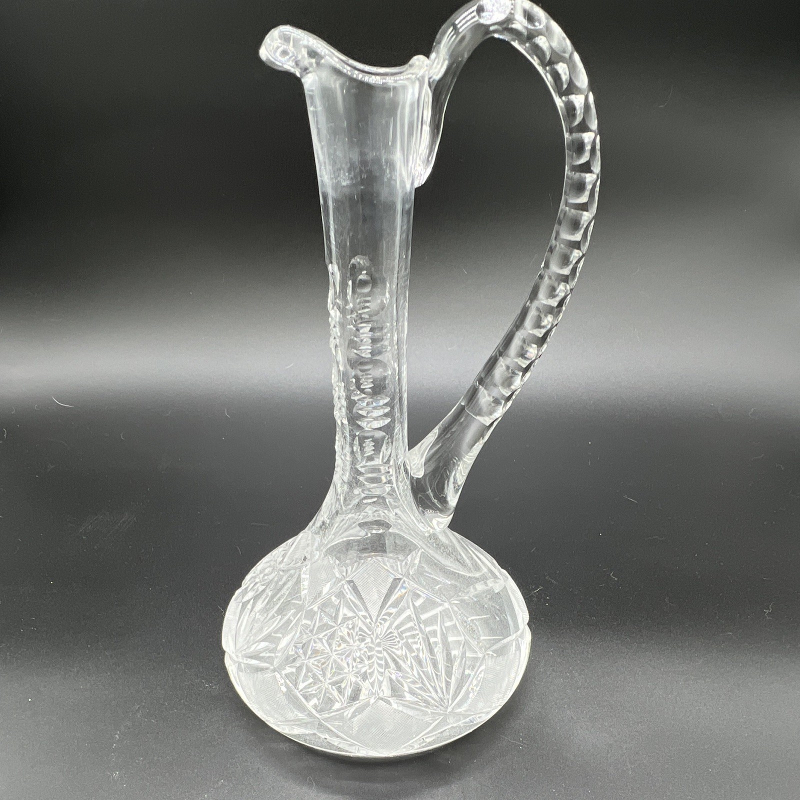 Vintage Hand Cut Lead Crystal Wine Ewer Decanter Pitcher Starburst Fan 12\