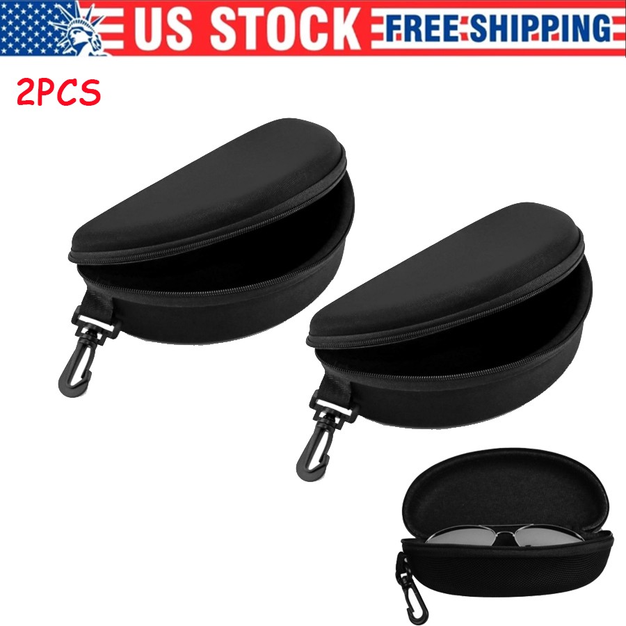 2-10Pack Sunglasses Hard Case Eye Glasses Black Clam Shell Zipper With Hook