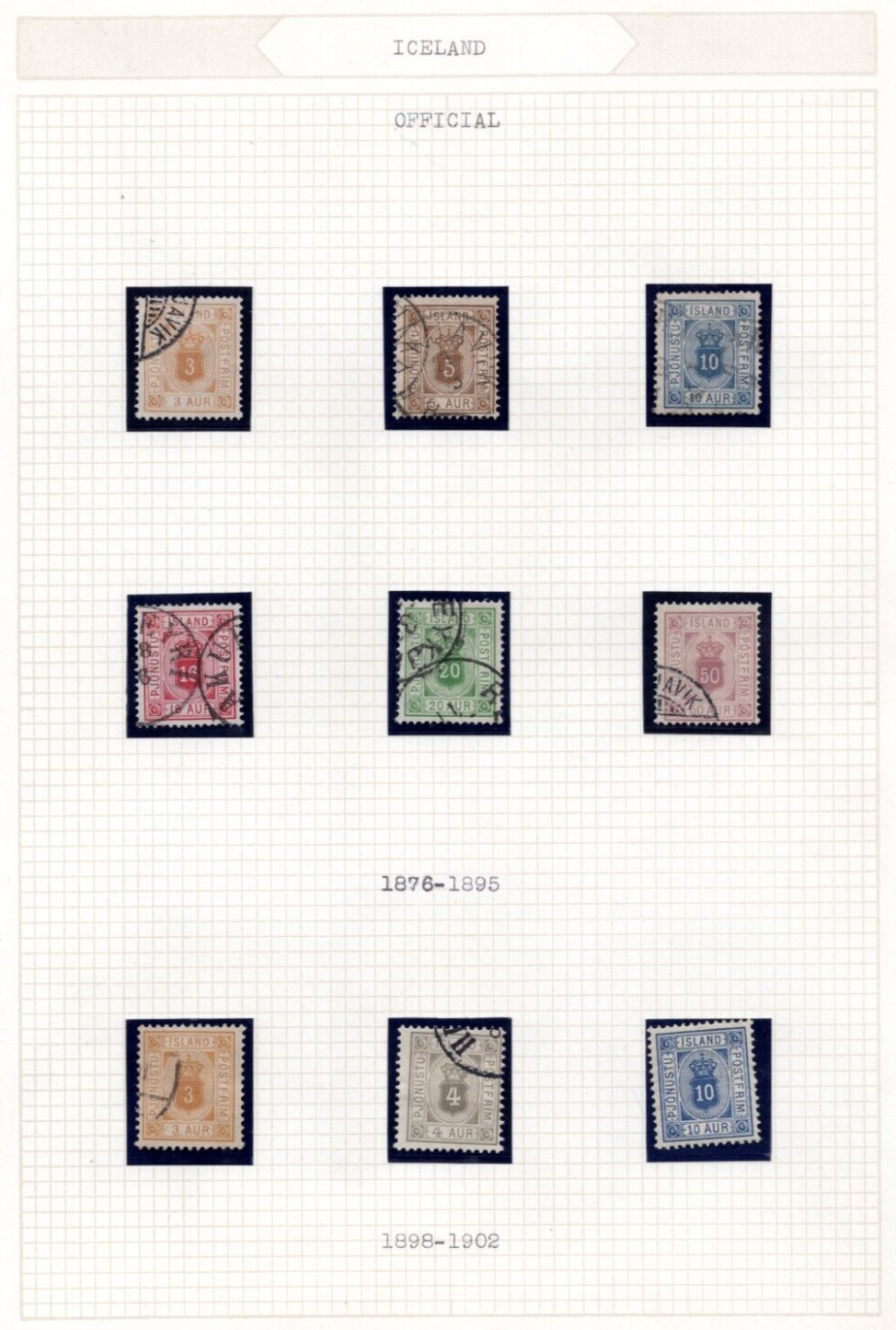Denmark Iceland 1876-1902 Sc. #O4-O19 Three Complete Sets, Neatly Used