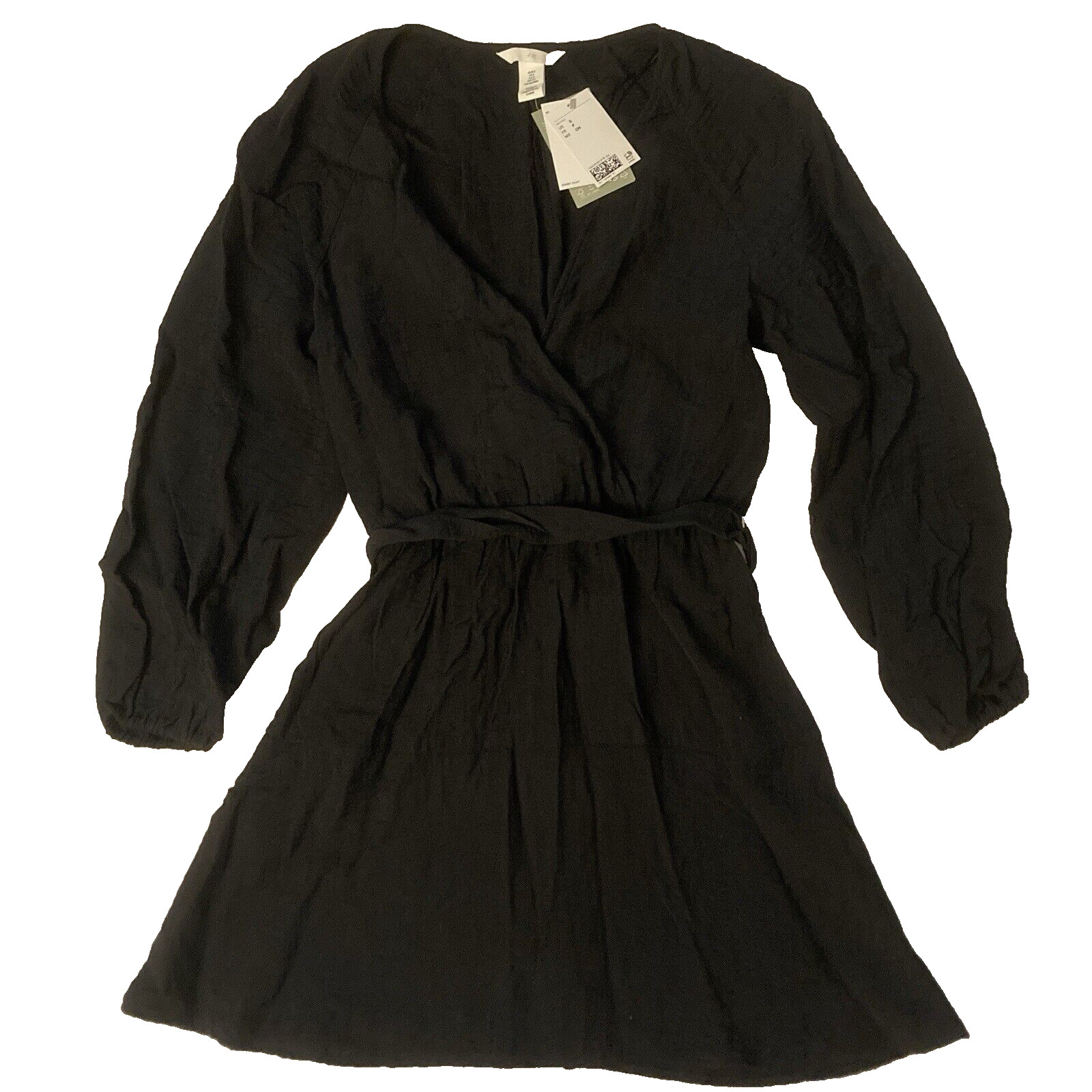 H & M Women\'s Dress Black with Belt Lenzing Ecovero Viscose Small NEW