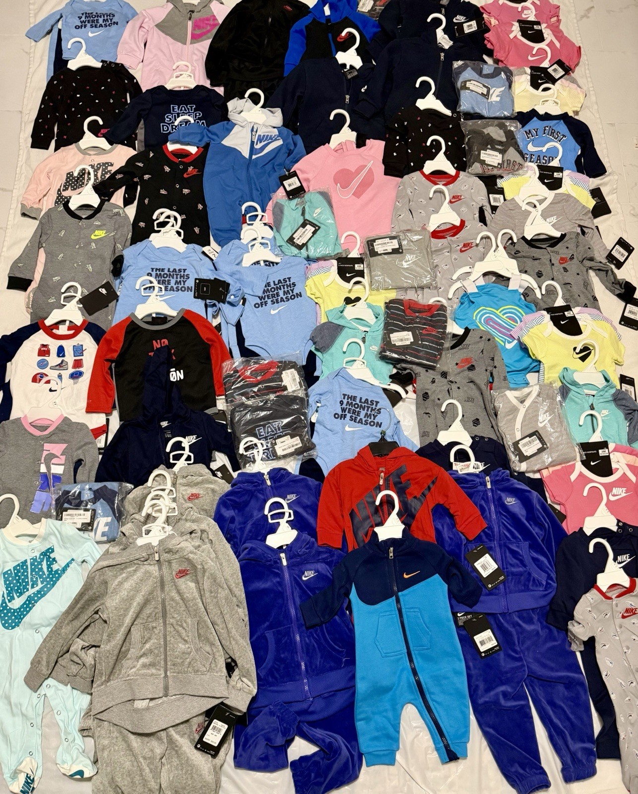 NWT HUGE 67-Piece Lot NIKE Baby Infant Clothes NB-24M Bodysuit/ 2-Piece Reseller
