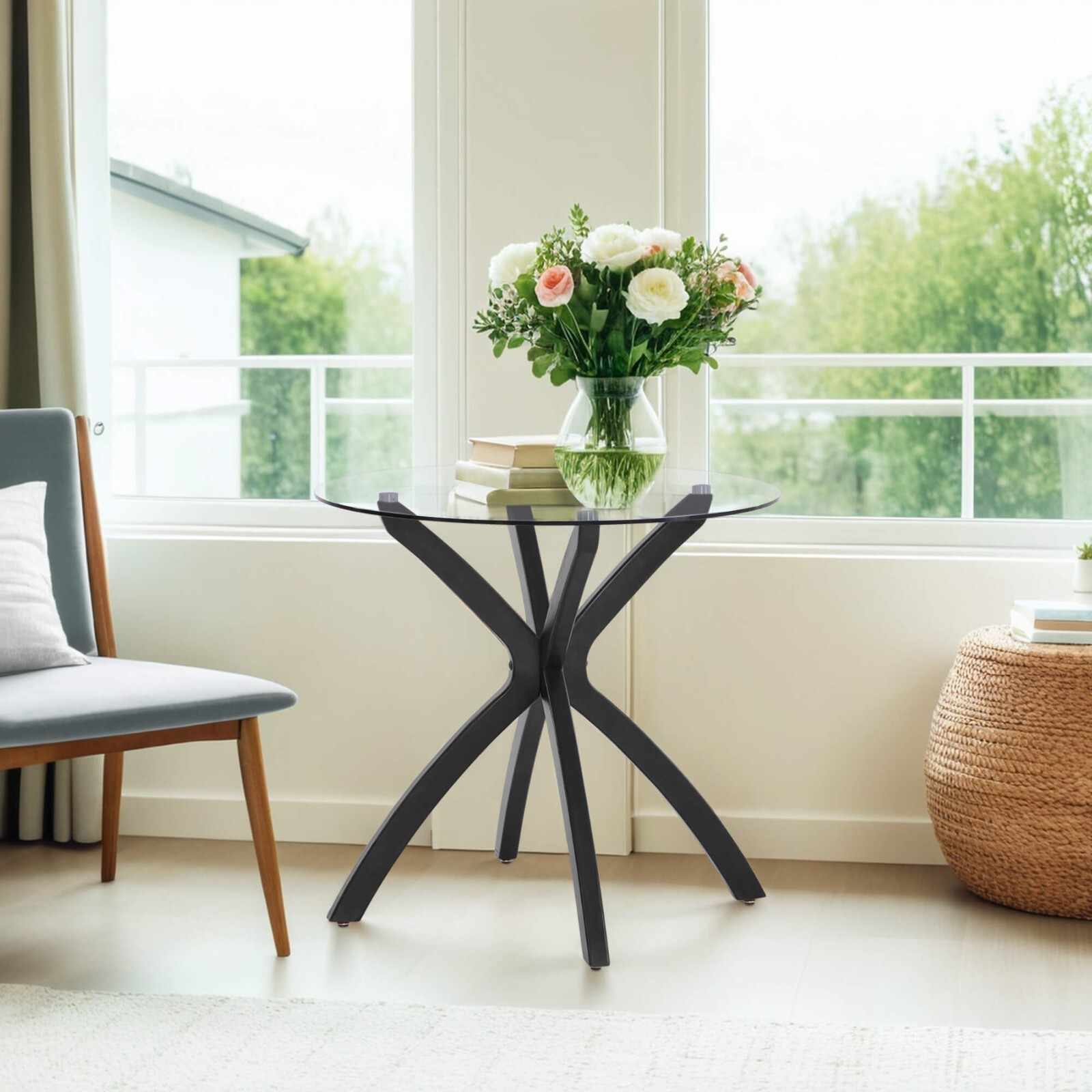 ivinta Round Glass Dining Table for 4, 31.5-Inch Kitchen Table