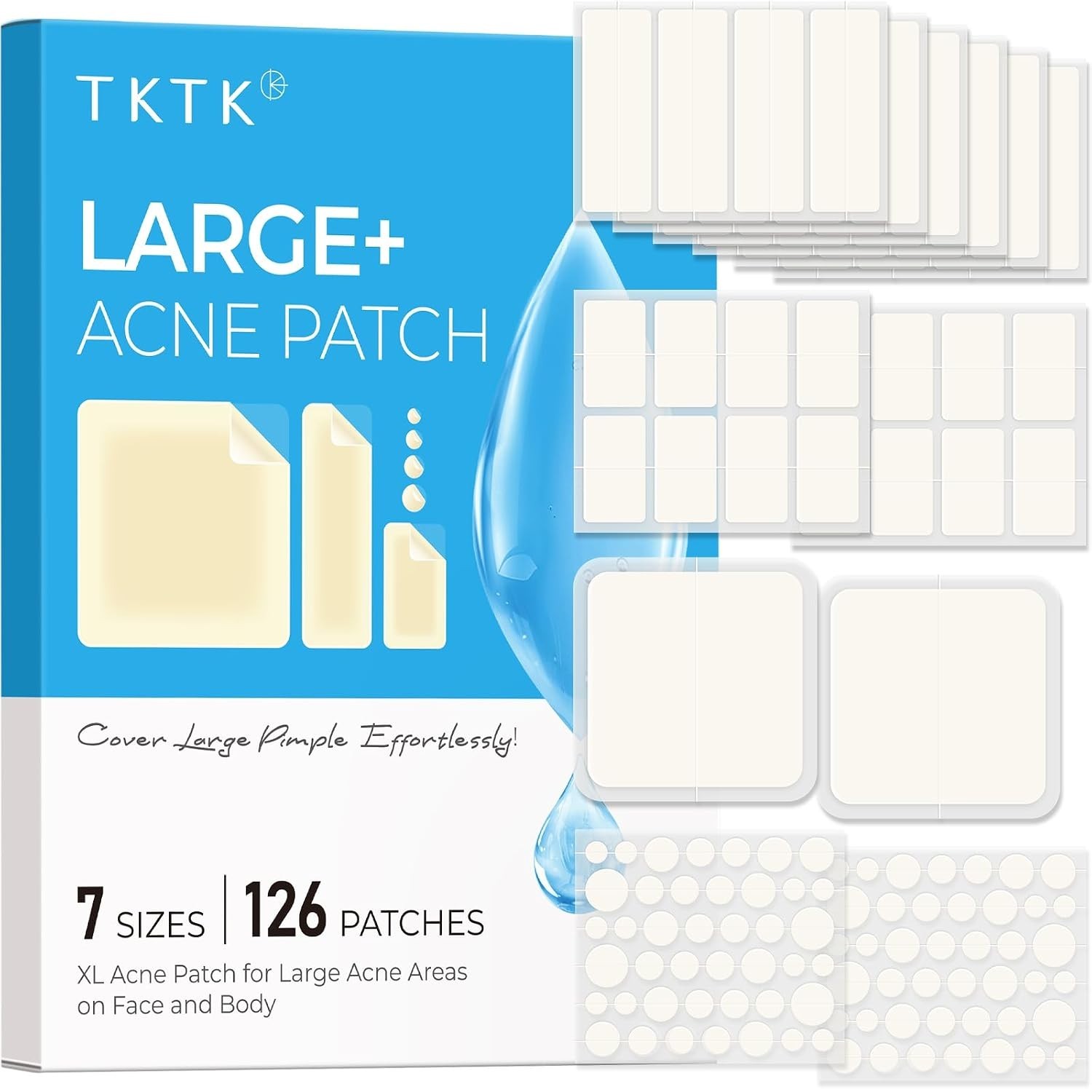 TKTK Large Pimple Patches for Face & Body Zit Breakouts, 7 Sizes 126 Count NEW TKTK Large Pimple Patches for Face & Body Zit Breakouts, 7 Sizes 126 Count NEW