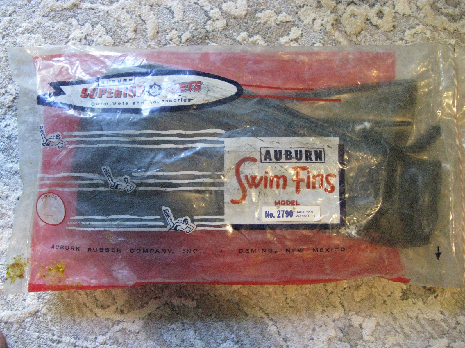 Unusual Vintage Auburn Rubber Swim Fins - White in Sealed Bag