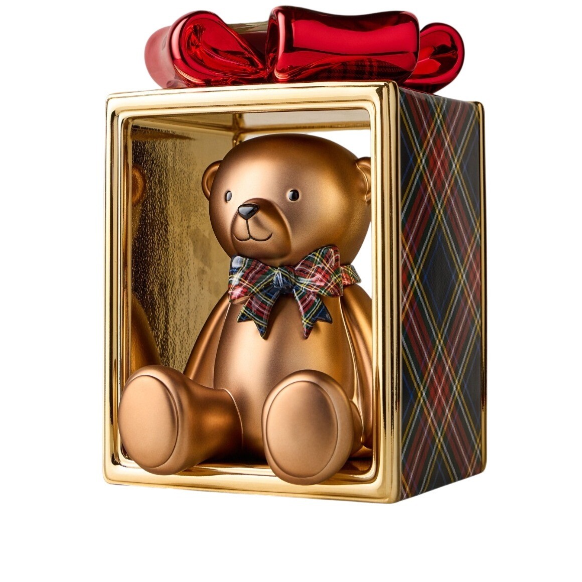 Bath & Body Works Teddy Bear Present 3 Wick Pedestal Plaid Bear Gold Christmas Bath & Body Works Teddy Bear Present 3 Wick Pedestal Plaid Bear Gold Christmas