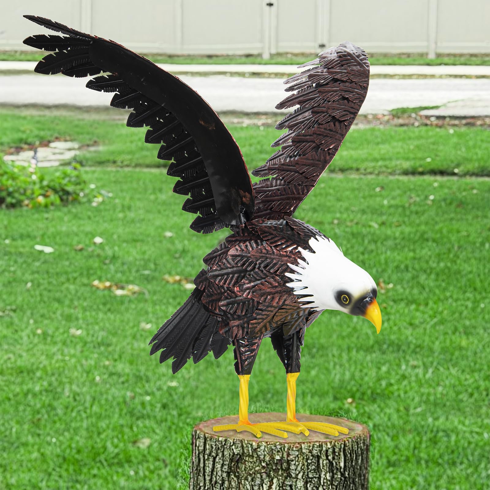 Large Metal Bald Eagle Garden Sculpture - Outdoor Yard Art Decoration